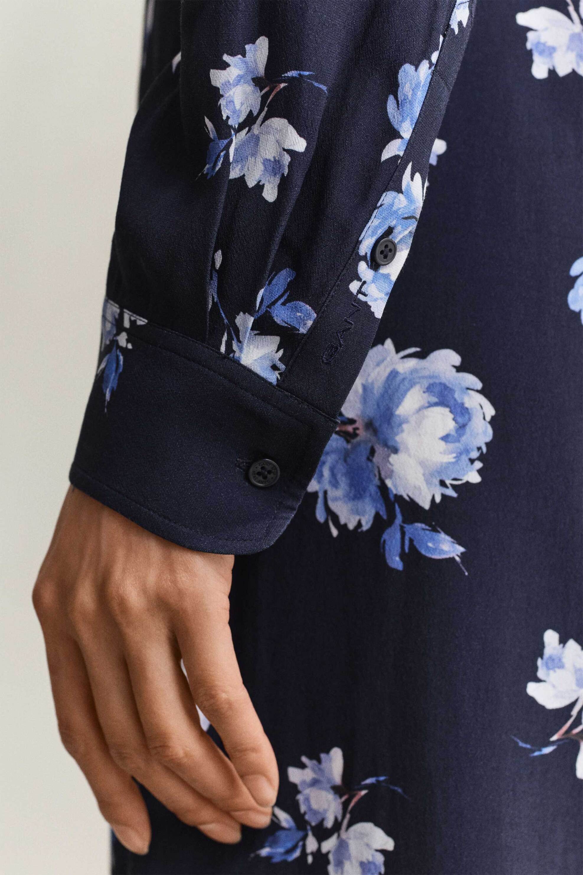 Gant Γυναικείο Midi Φόρεμα Σεμιζιέ με Floral Print Και Ζώνη Regular Fit - 4503541 Μπλε Σκούρο