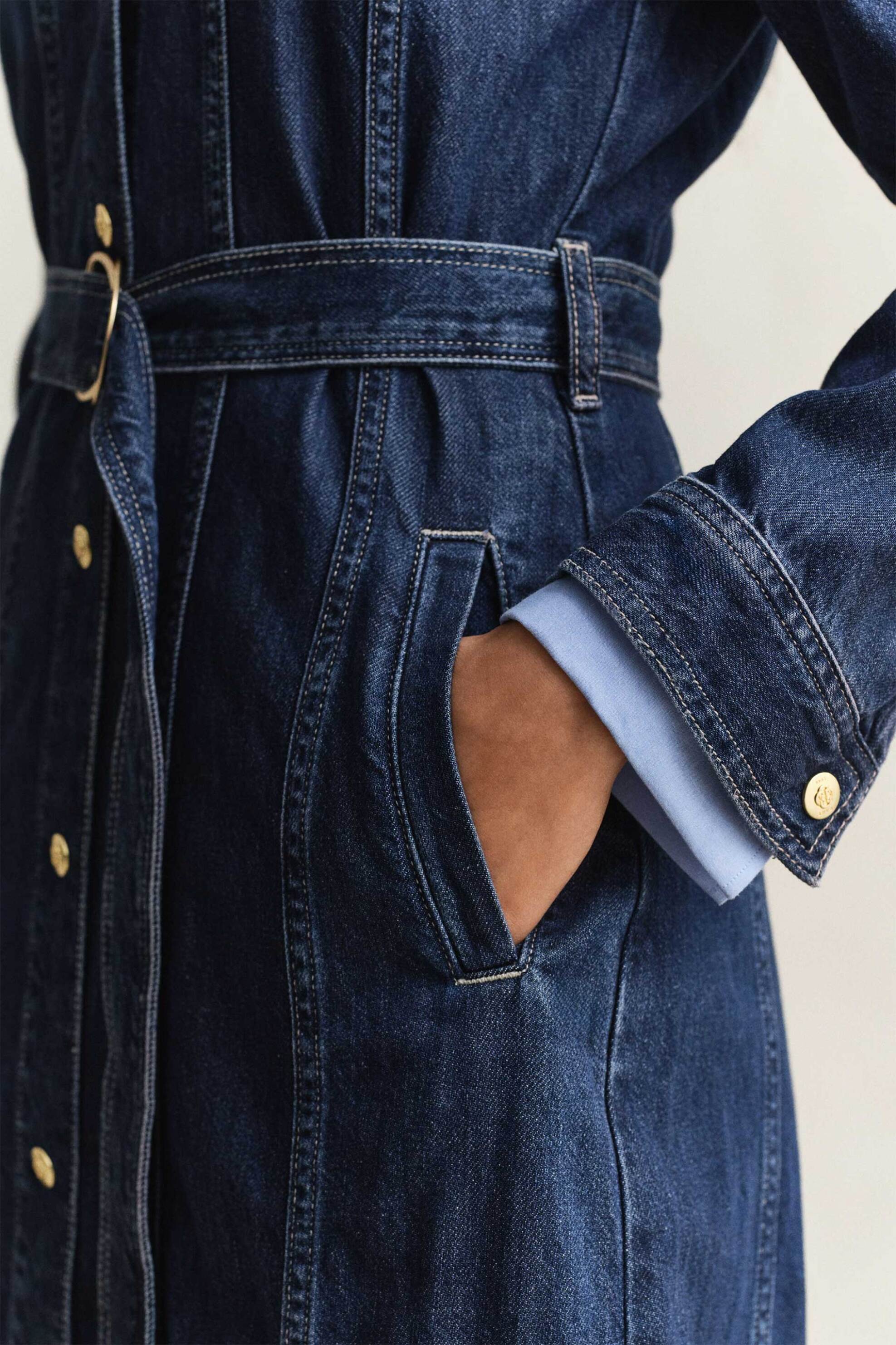 Gant Γυναικείο Denim Midi Φόρεμα Σεμιζιέ με Ζώνη Regular Fit - 4503542 Blue Σκούρο