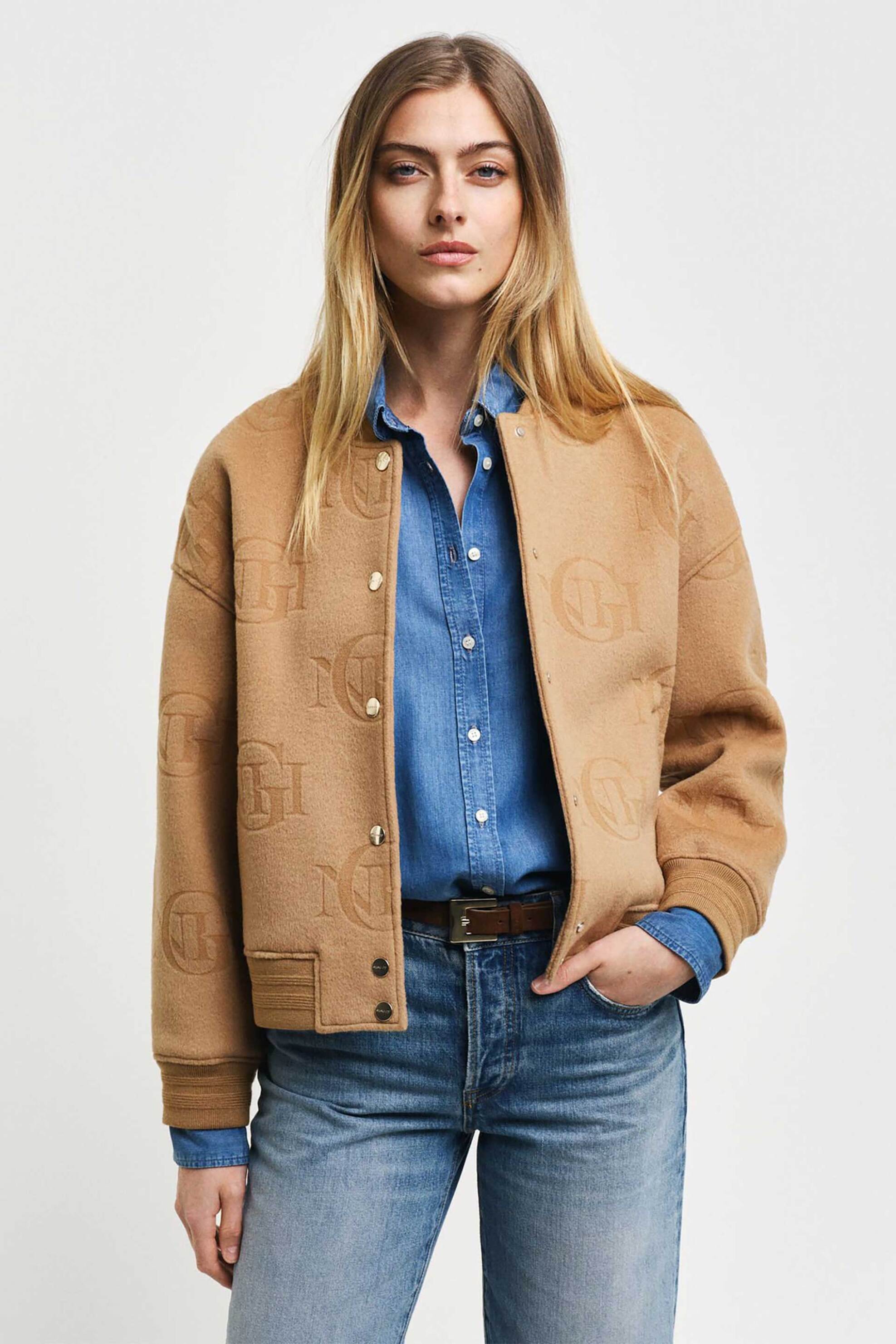 Gant γυναικείο μάλλινο jacket jacquard με all-over monogram Relaxed Fit | L