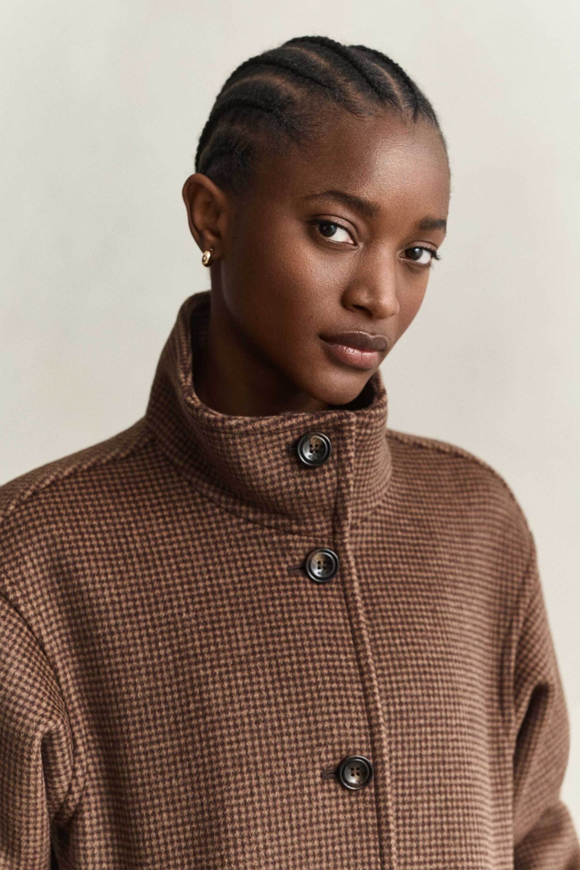 Gant γυναικείο μάλλινο jacket με κασμίρι και καρό σχέδιο Relaxed Fit - 4700429 Καφέ Σκούρο