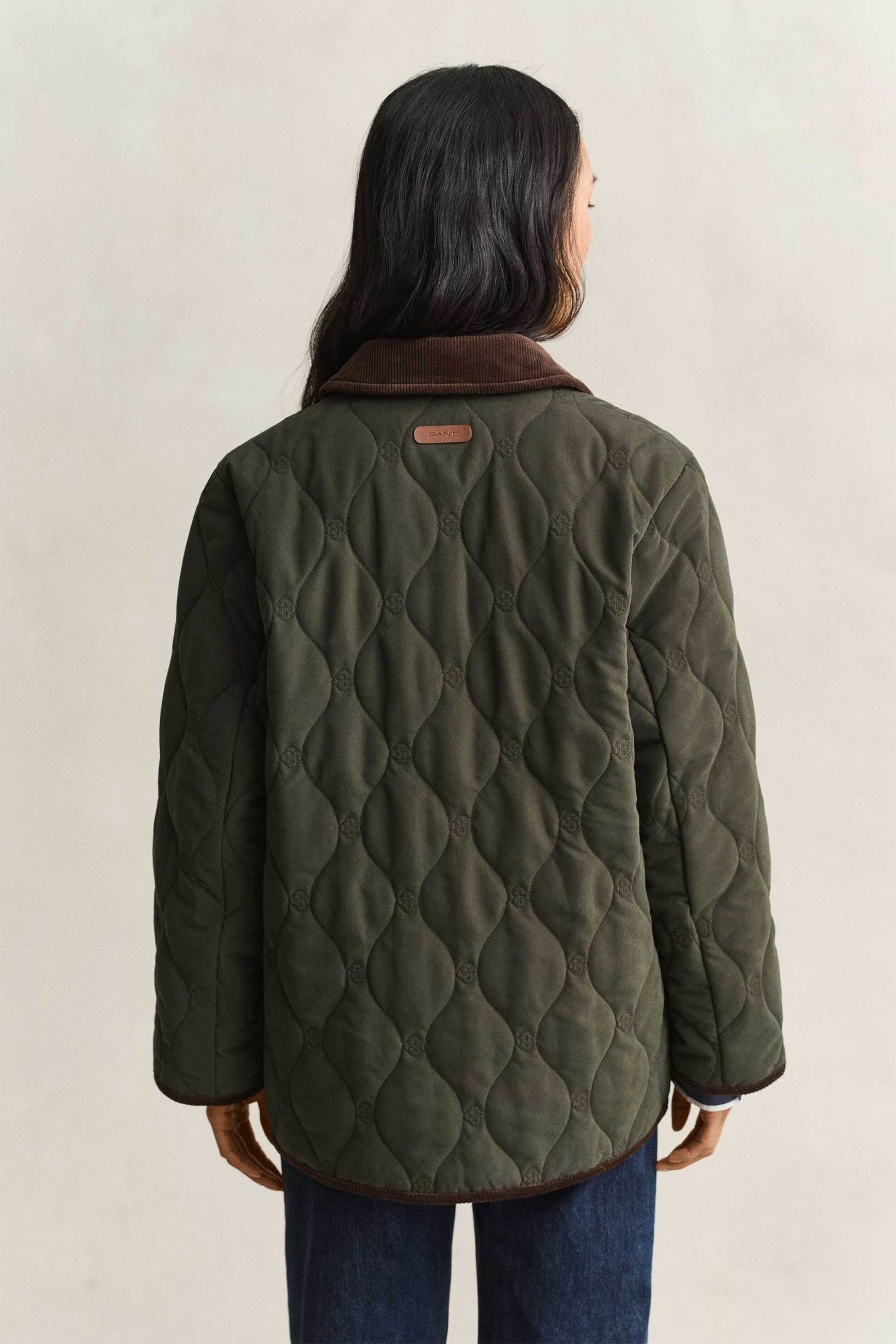 Gant Γυναικείο Jacket με Καπιτονέ Σχέδιο All-Over Monogram Pattern Και Κοτλέ Trims Relaxed Fit - 4700434 Χακί