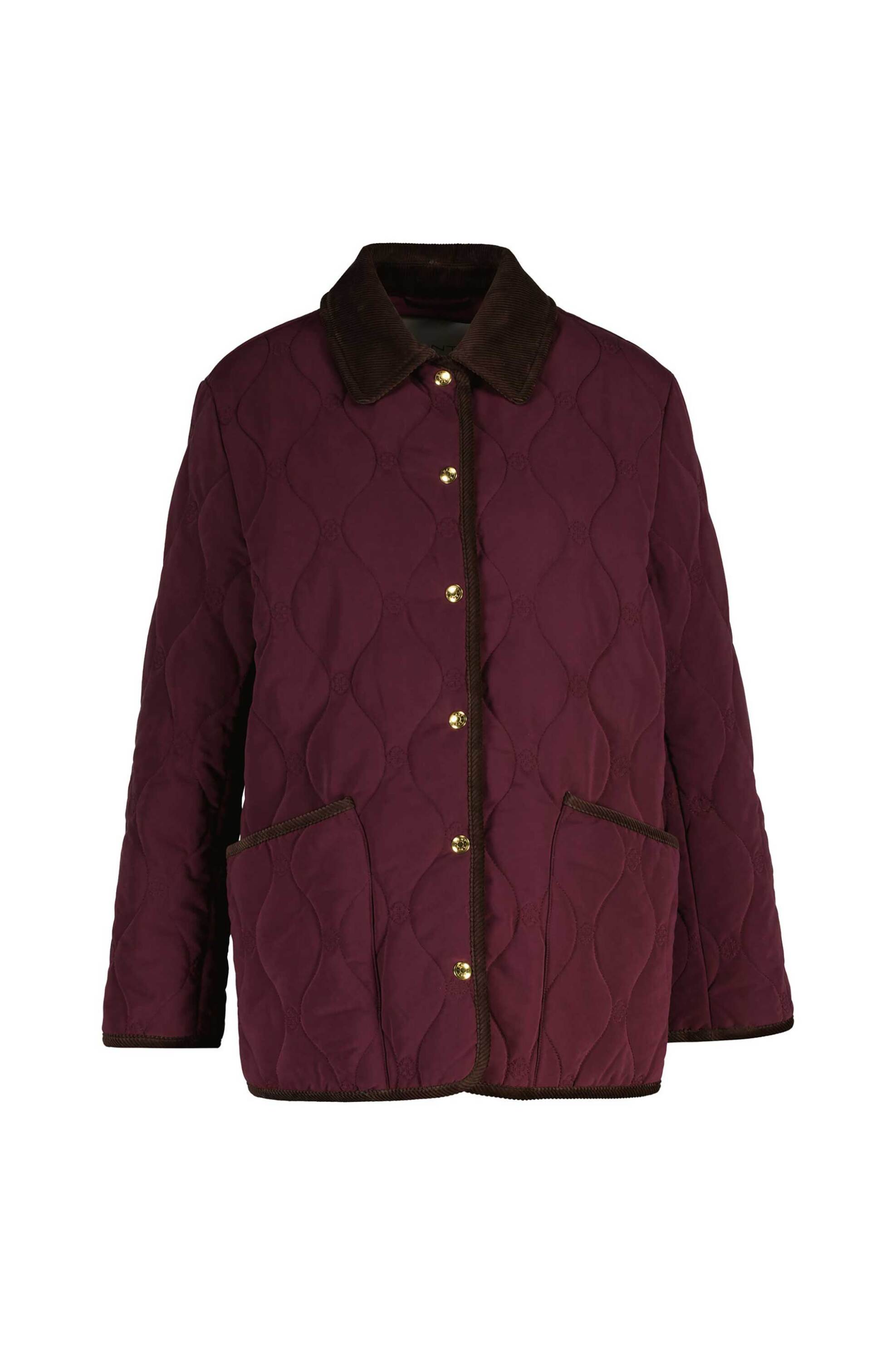 Gant γυναικείο jacket με καπιτονέ σχέδιο, all-over monogram pattern και κοτλέ trims Relaxed Fit - 4700434 Μπορντό Σκούρο