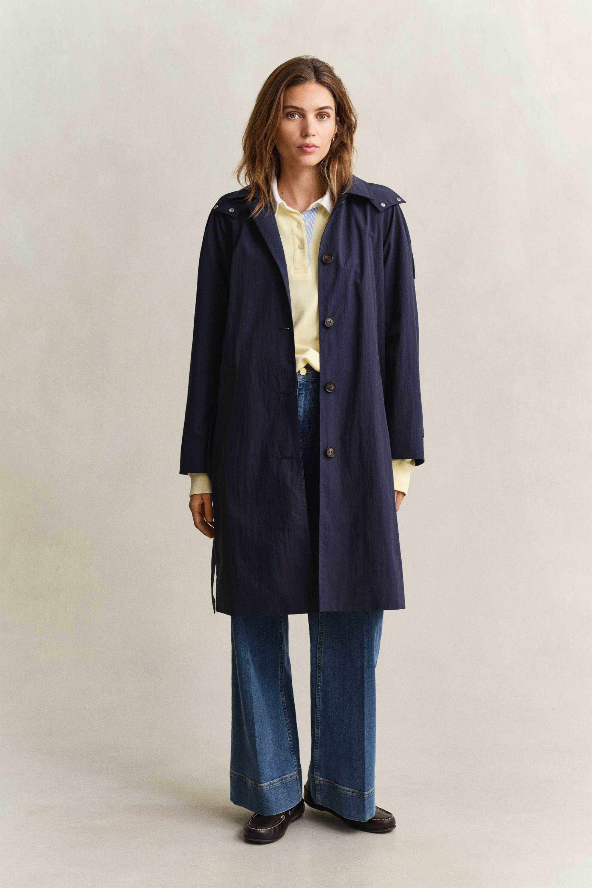 Gant γυναικείο αντιανεμικό παλτό με κουκούλα και ζώνη Regular Fit - 4751167 Μπλε Σκούρο