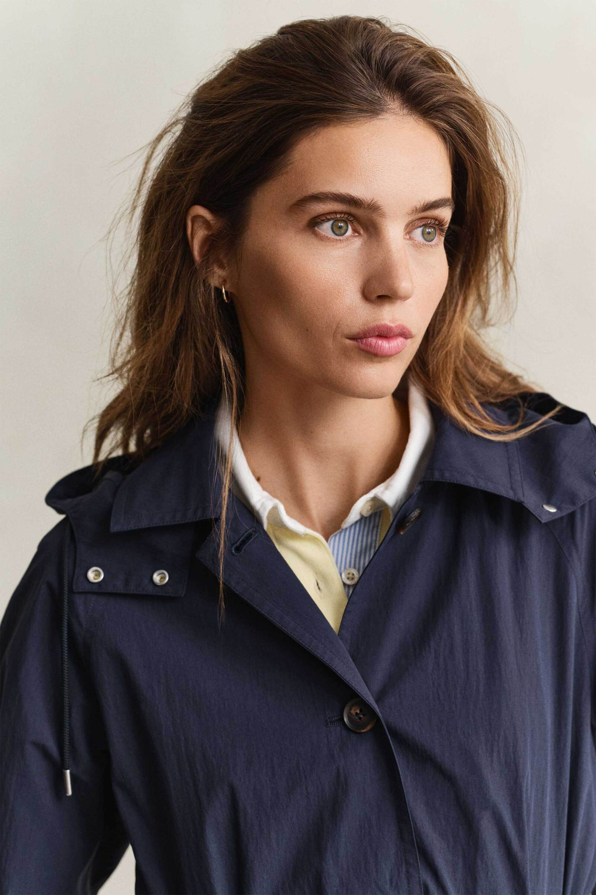 Gant γυναικείο αντιανεμικό παλτό με κουκούλα και ζώνη Regular Fit - 4751167 Μπλε Σκούρο φωτογραφία