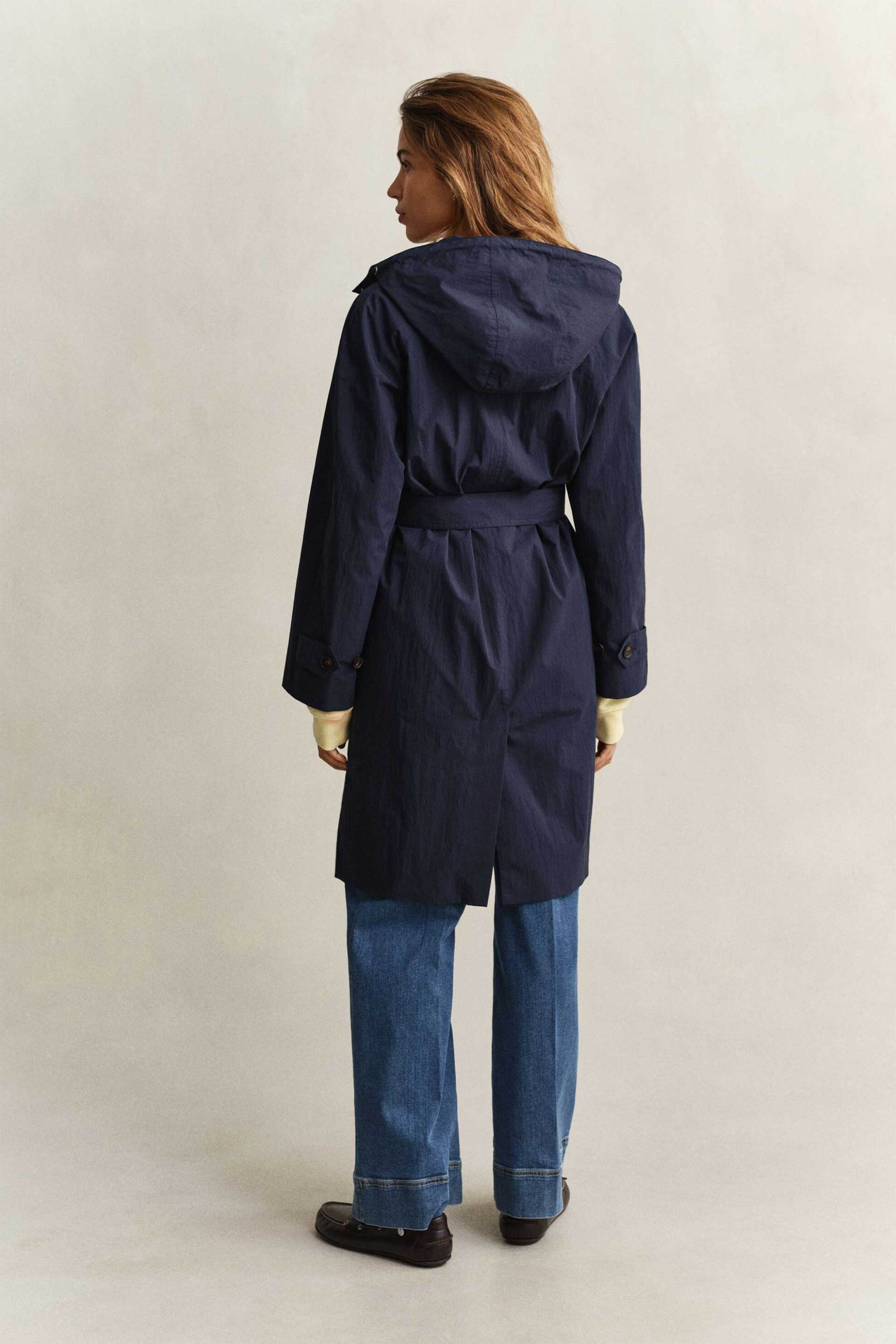 Gant γυναικείο αντιανεμικό παλτό με κουκούλα και ζώνη Regular Fit - 4751167 Μπλε Σκούρο φωτογραφία