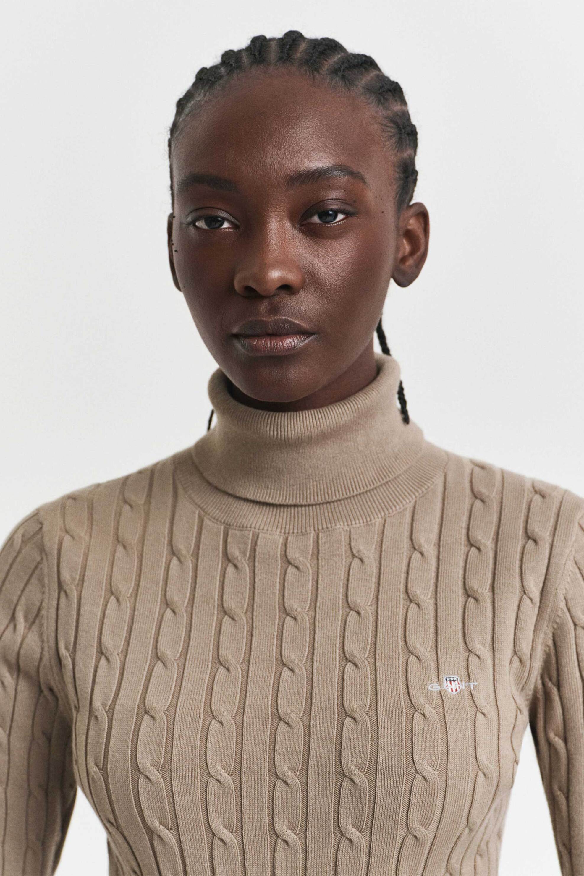 Gant γυναικεία πλεκτή μπλούζα ζιβάγκο με cable knit pattern και κεντημένο λογότυπο Slim Fit - 4800102 Μπεζ