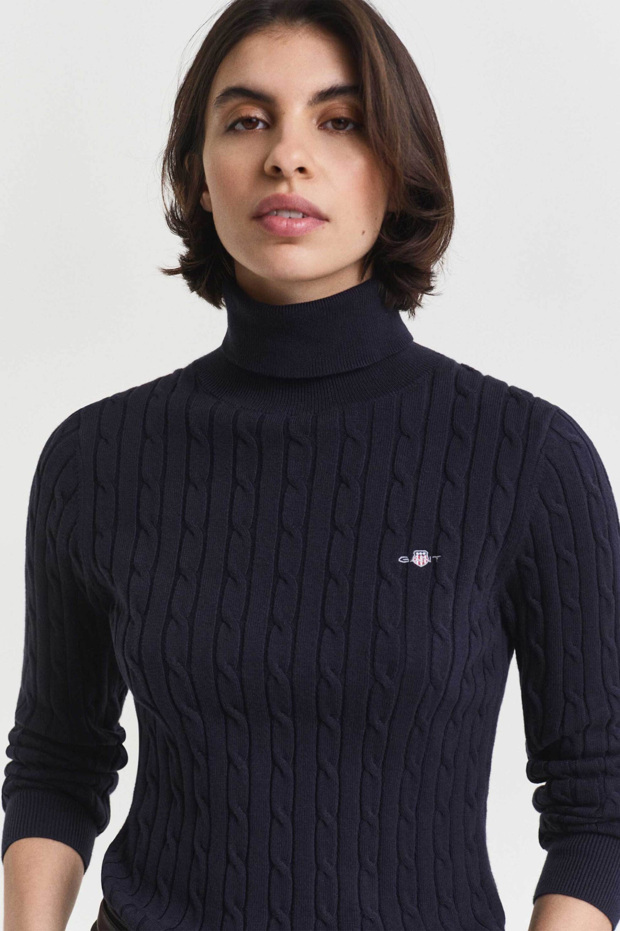 Gant γυναικεία πλεκτή μπλούζα ζιβάγκο με cable knit pattern και κεντημένο λογότυπο Slim Fit - 4800102 Μπλε Σκούρο