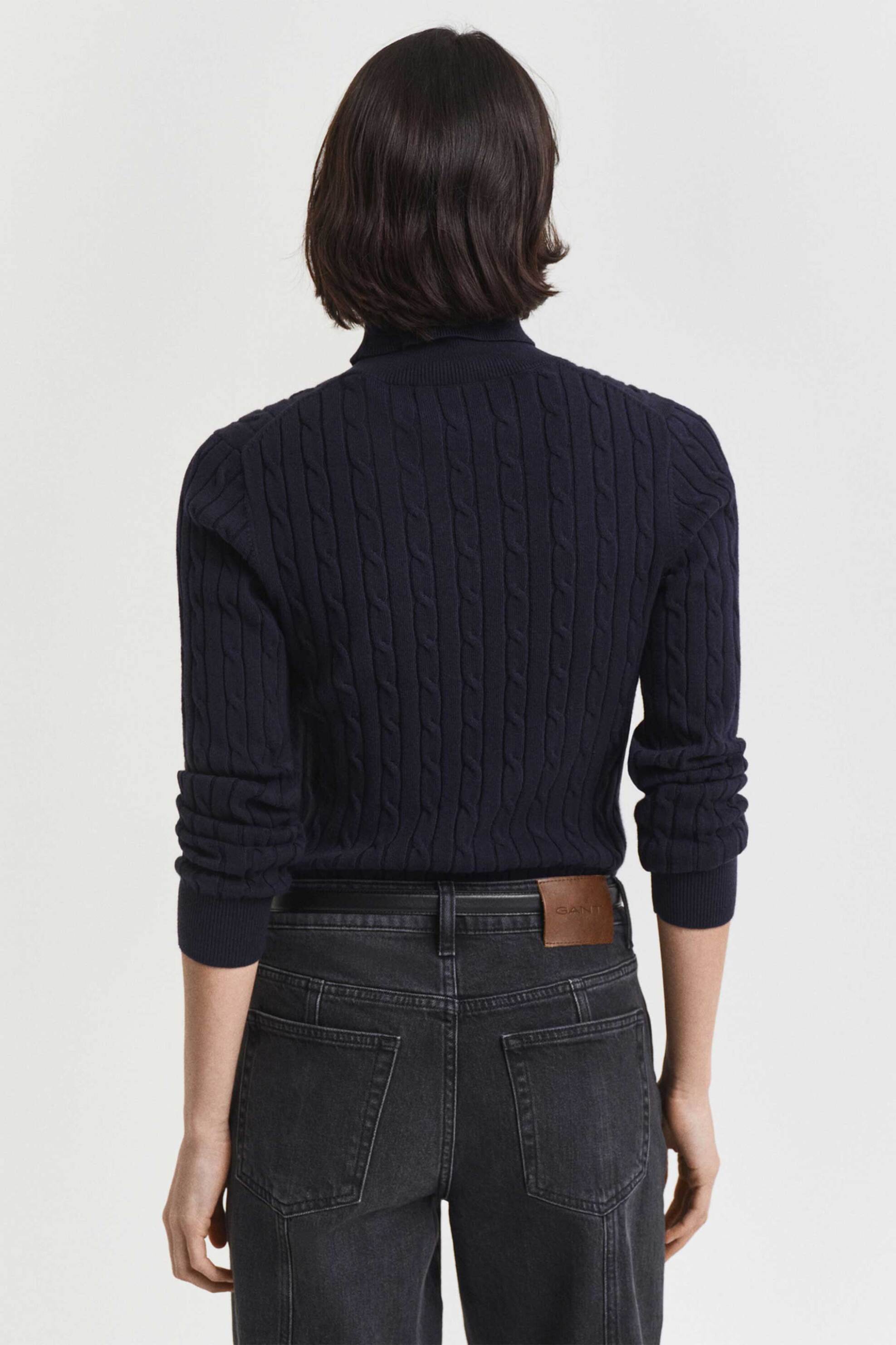 Gant Γυναικεία Πλεκτή Μπλούζα Ζιβάγκο με Cable Knit Pattern Και Κεντημένο Λογότυπο Slim Fit - 4800102 Μπλε Σκούρο