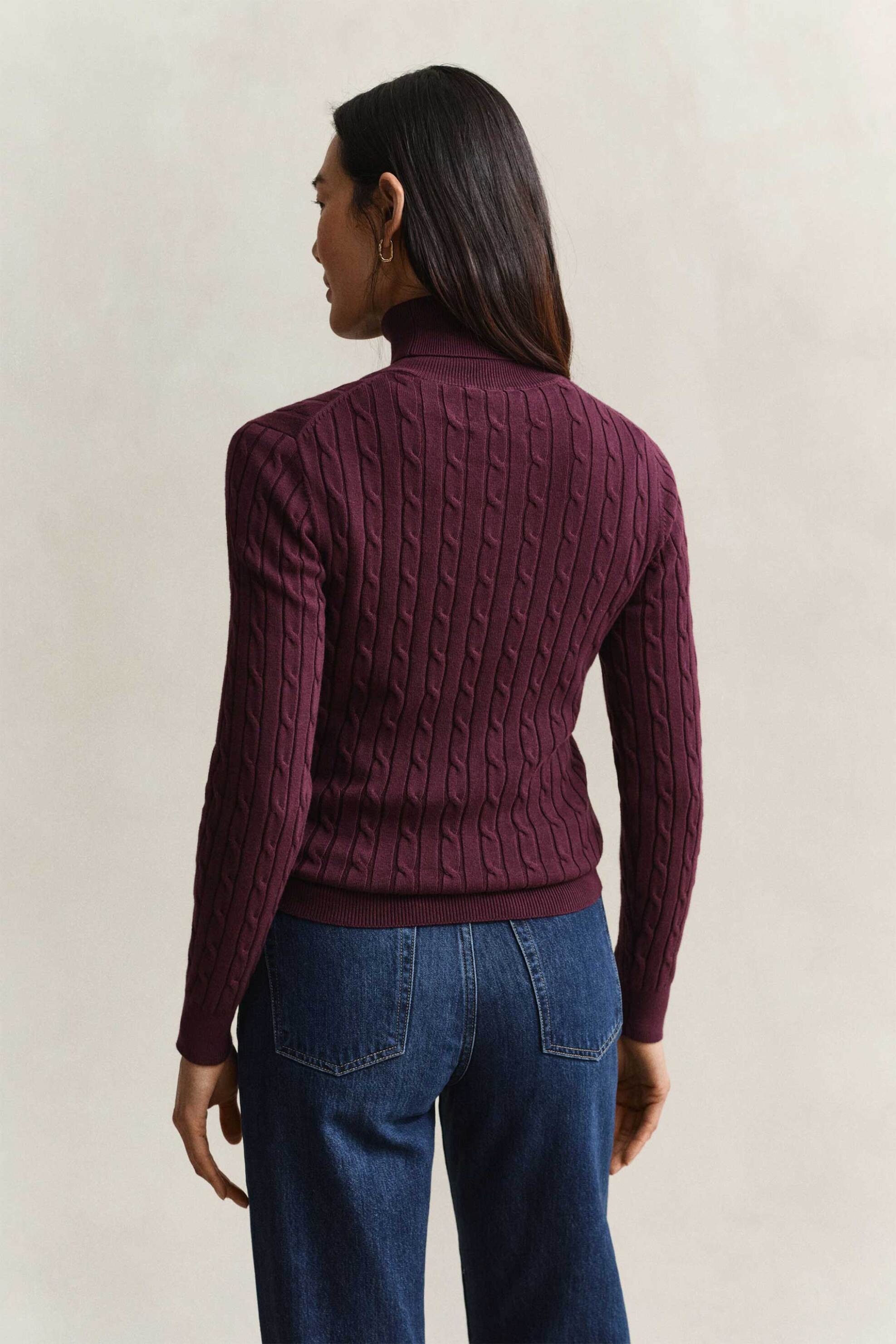 Gant Γυναικεία Πλεκτή Μπλούζα Ζιβάγκο με Cable Knit Pattern Και Κεντημένο Λογότυπο Slim Fit - 4800102 Μοβ Σκούρο