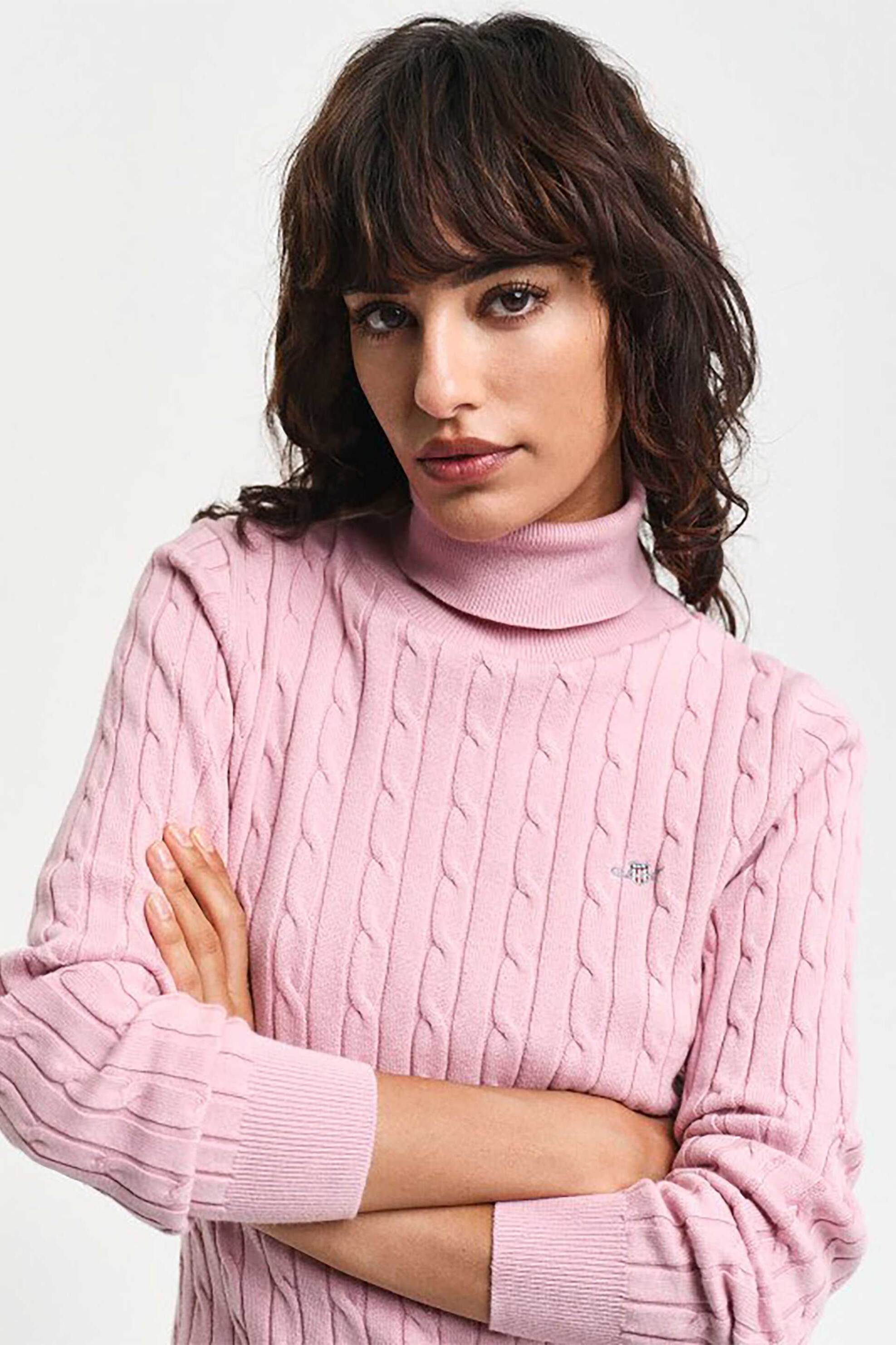 Gant γυναικεία πλεκτή μπλούζα ζιβάγκο με cable knit pattern και κεντημένο λογότυπο Slim Fit - 4800102 Ροζ