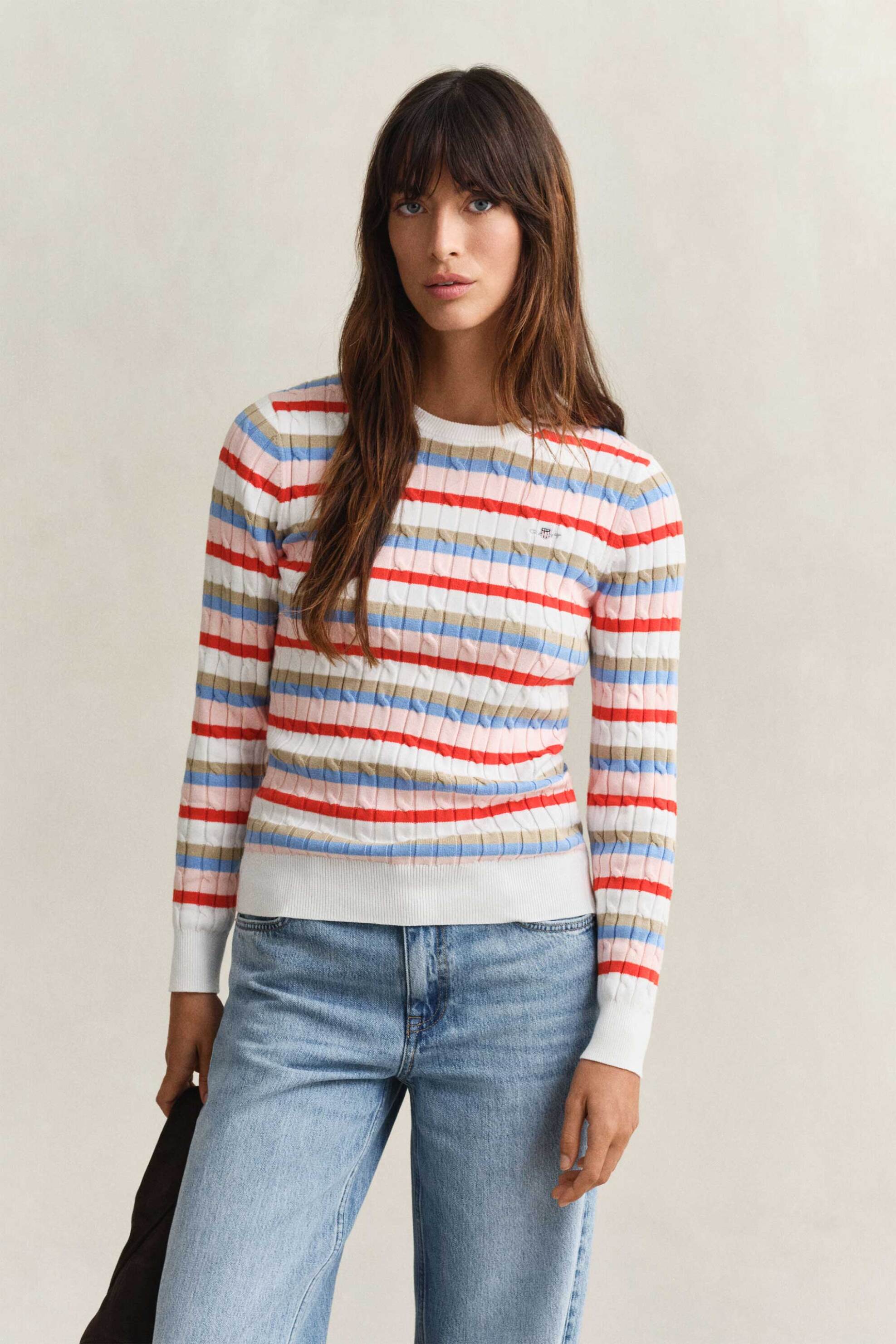Gant γυναικείο πουλόβερ με ριγέ σχέδιο και cable knit pattern Slim Fit - 4800104 Πολύχρωμο