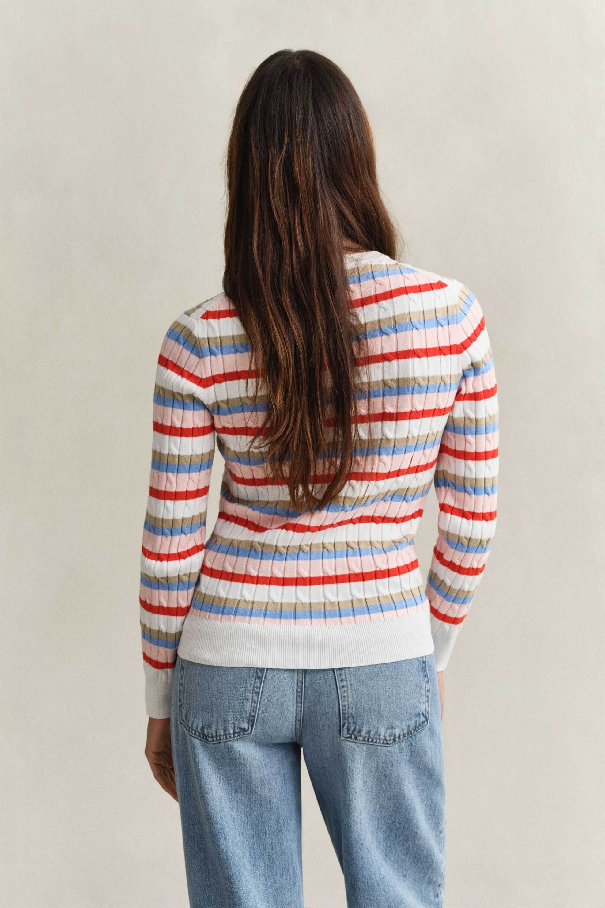 GANT Gant γυναικείο πουλόβερ με ριγέ σχέδιο και cable knit pattern Slim Fit - 4800104 Πολύχρωμο - 4