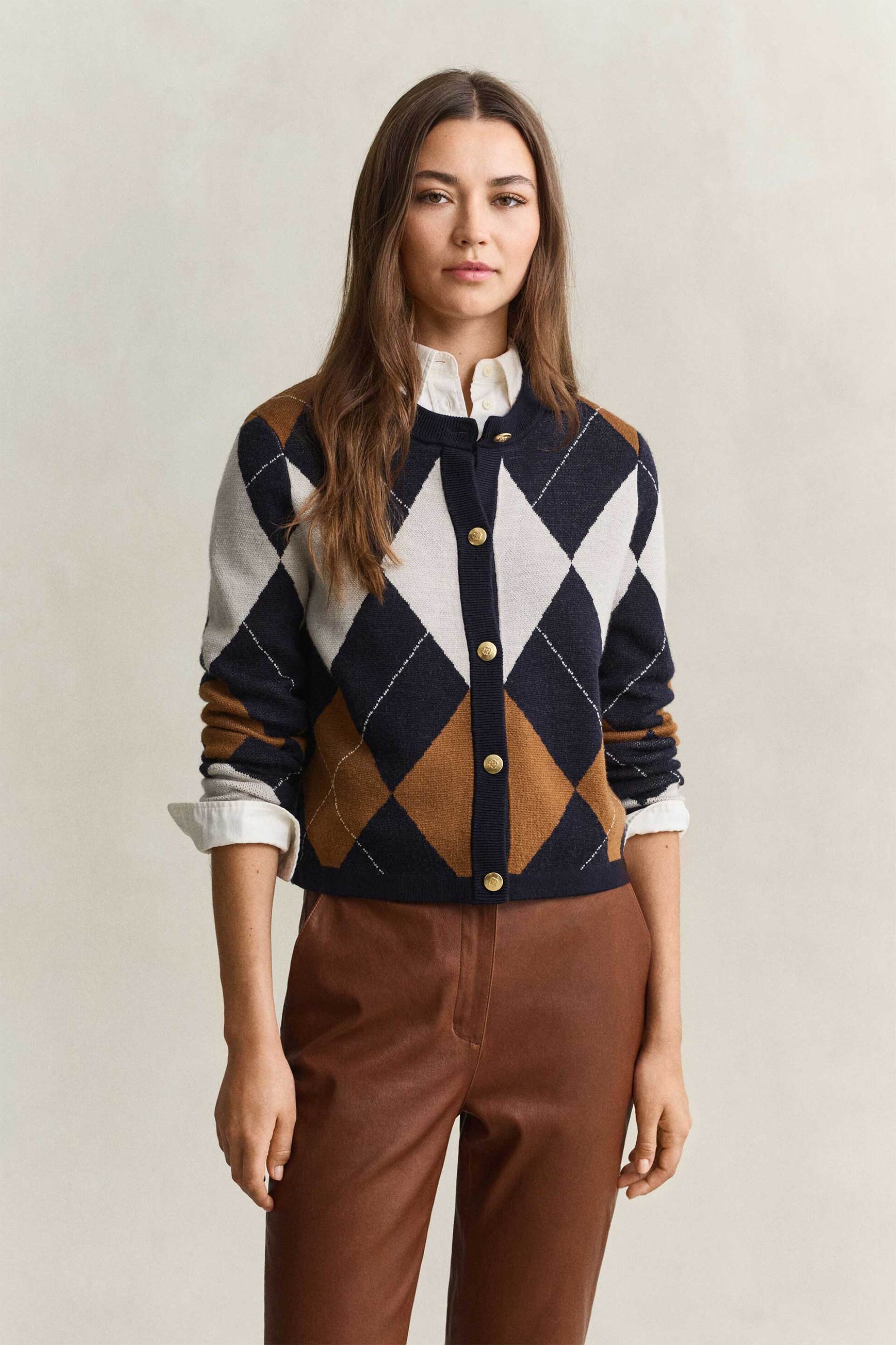 Gant γυναικεία μάλλινη ζακέτα με argyle pattern Regular Fit - 4802169 Μπλε Σκούρο