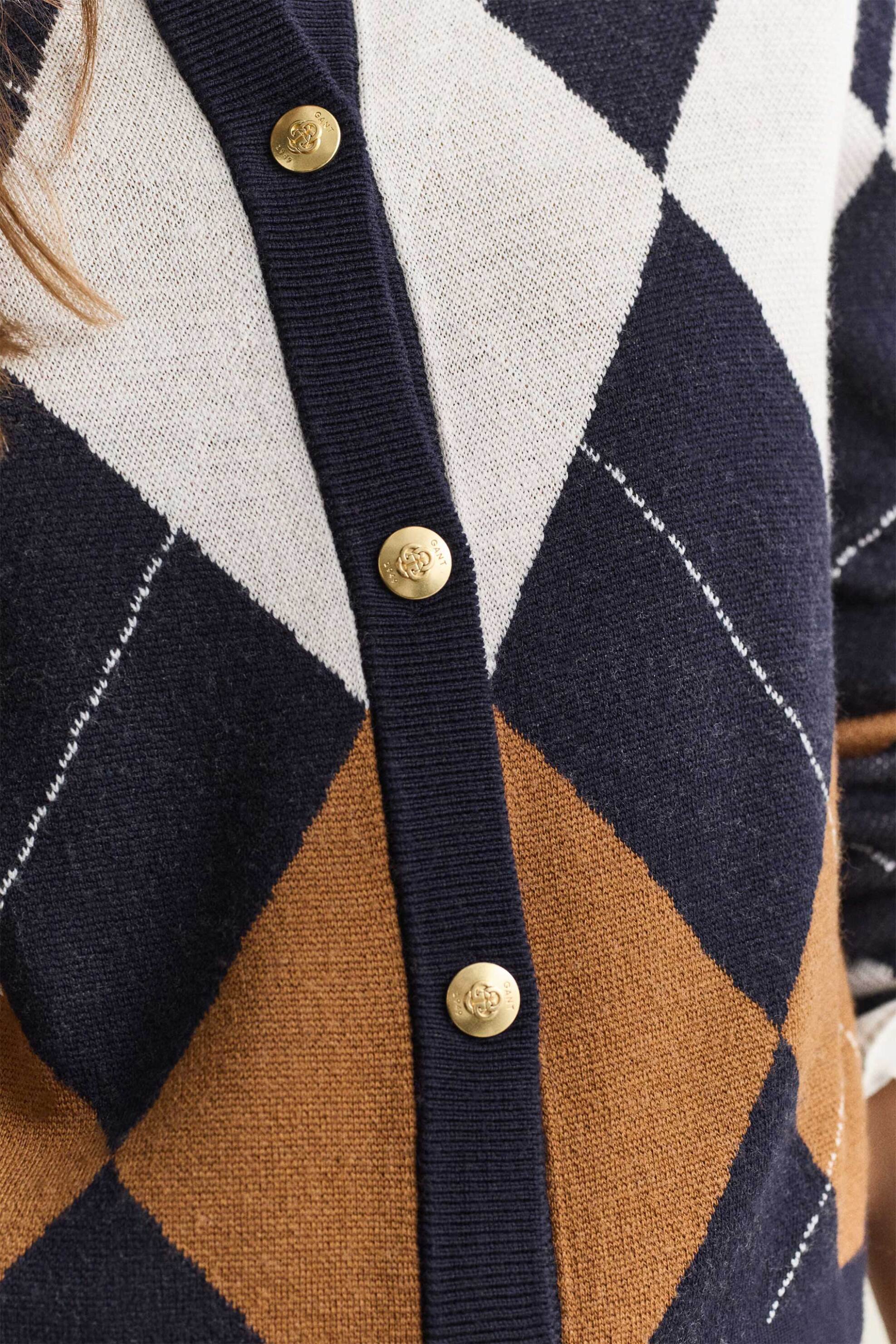 Gant γυναικεία μάλλινη ζακέτα με argyle pattern Regular Fit - 4802169 Μπλε Σκούρο