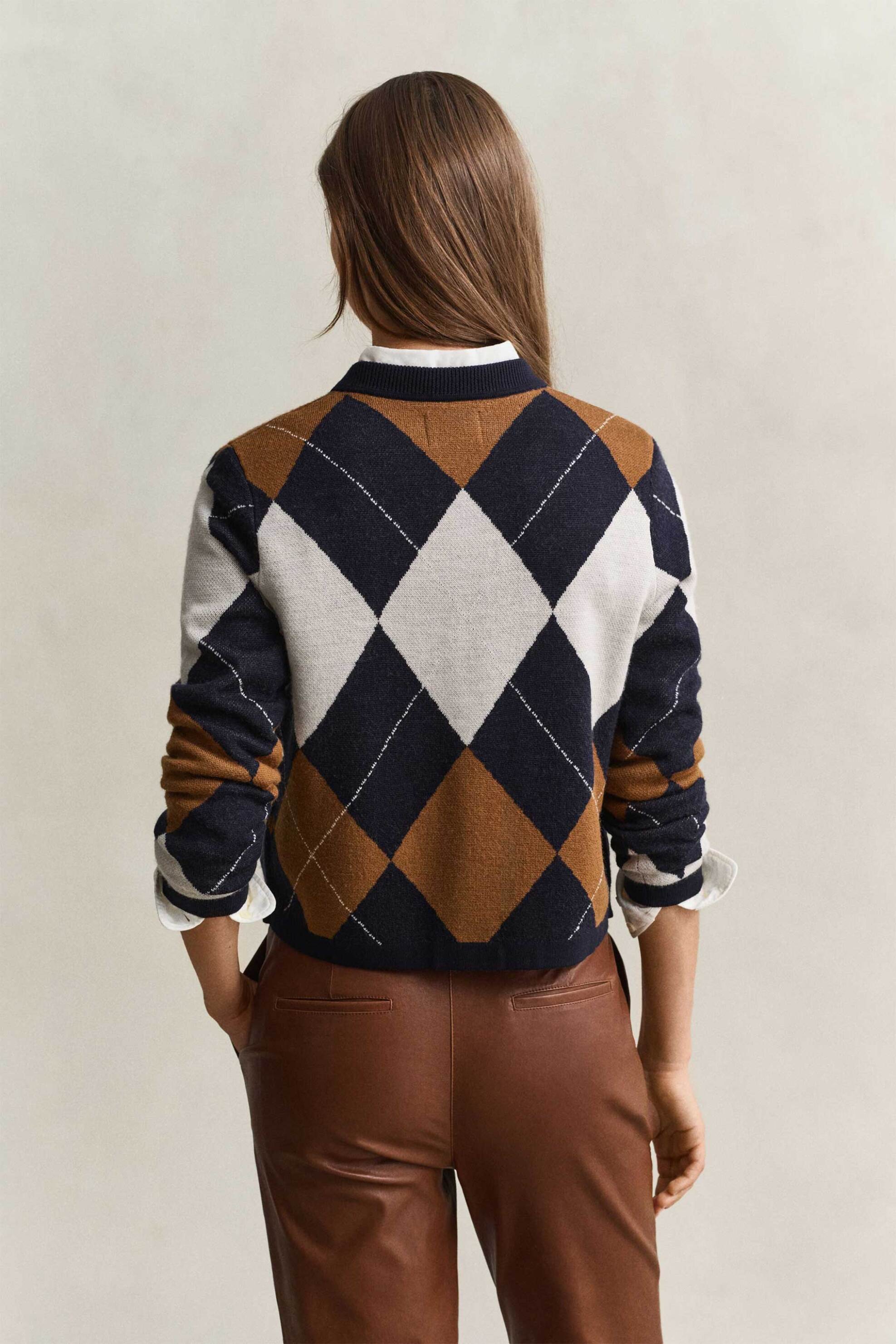 Gant Γυναικεία Μάλλινη Ζακέτα με Argyle Pattern Regular Fit - 4802169 Μπλε Σκούρο