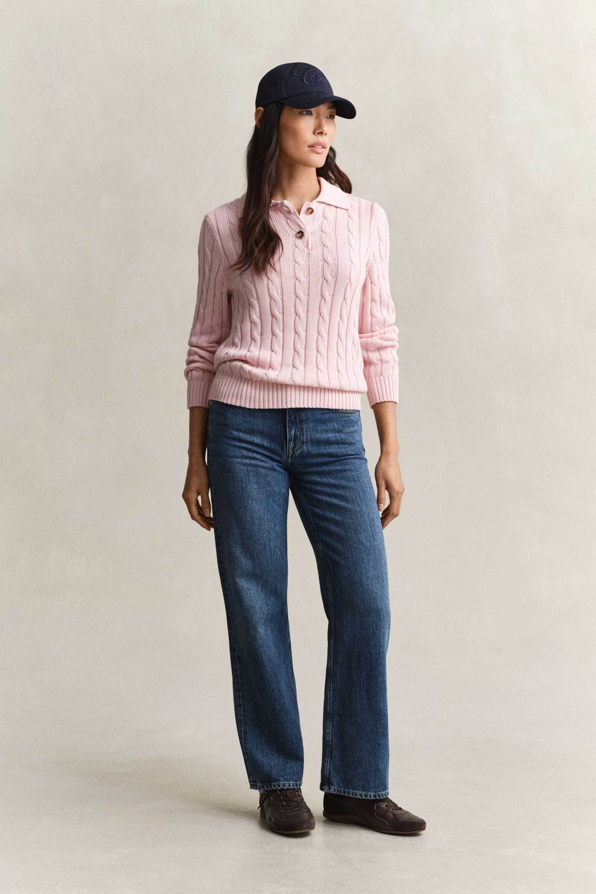 GANT Gant γυναικεία πλεκτή μπλούζα πόλο με cable knit pattern Regular Fit - 4802406 Ροζ - 3