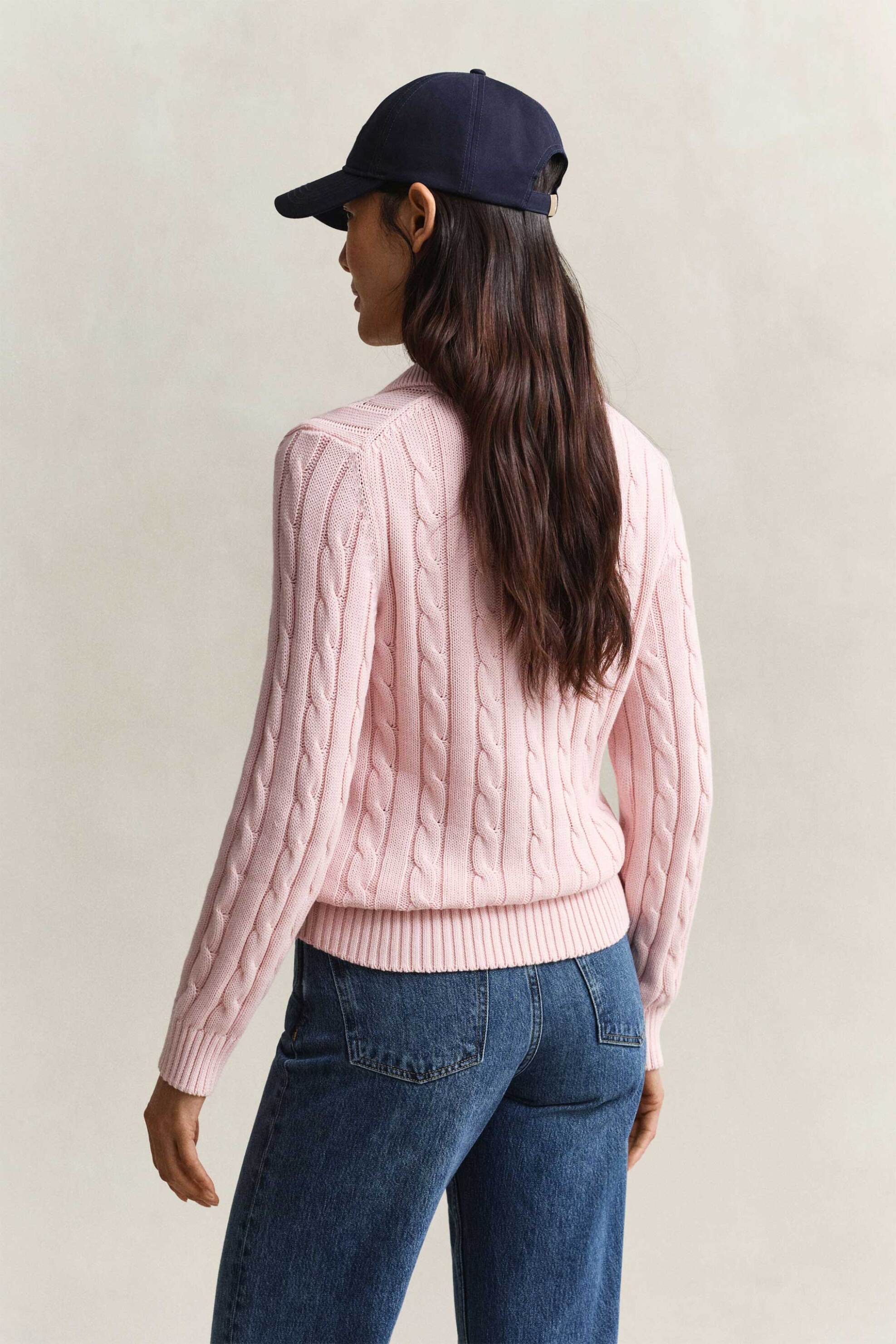 GANT Gant γυναικεία πλεκτή μπλούζα πόλο με cable knit pattern Regular Fit - 4802406 Ροζ - 4