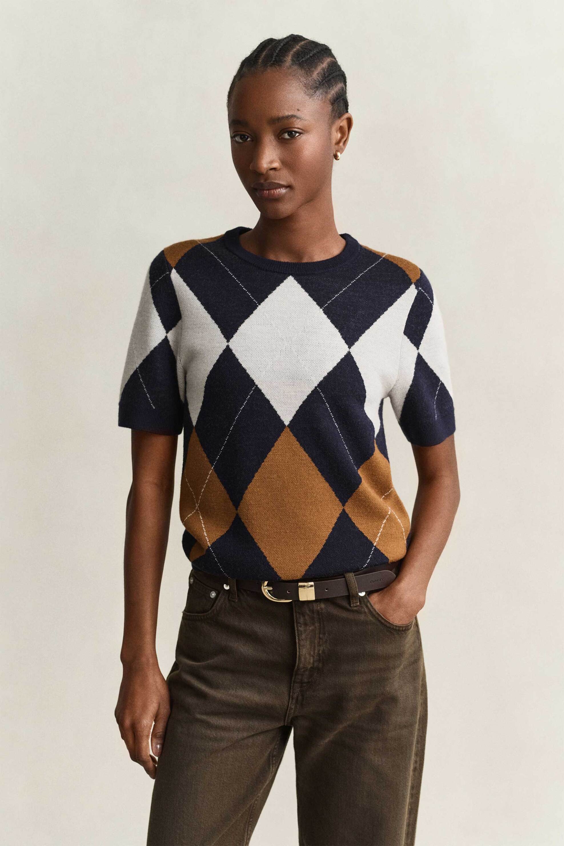GANT Gant γυναικείο μάλλινο πουλόβερ με argyle pattern Regular Fit - 4802418 Μπλε Σκούρο