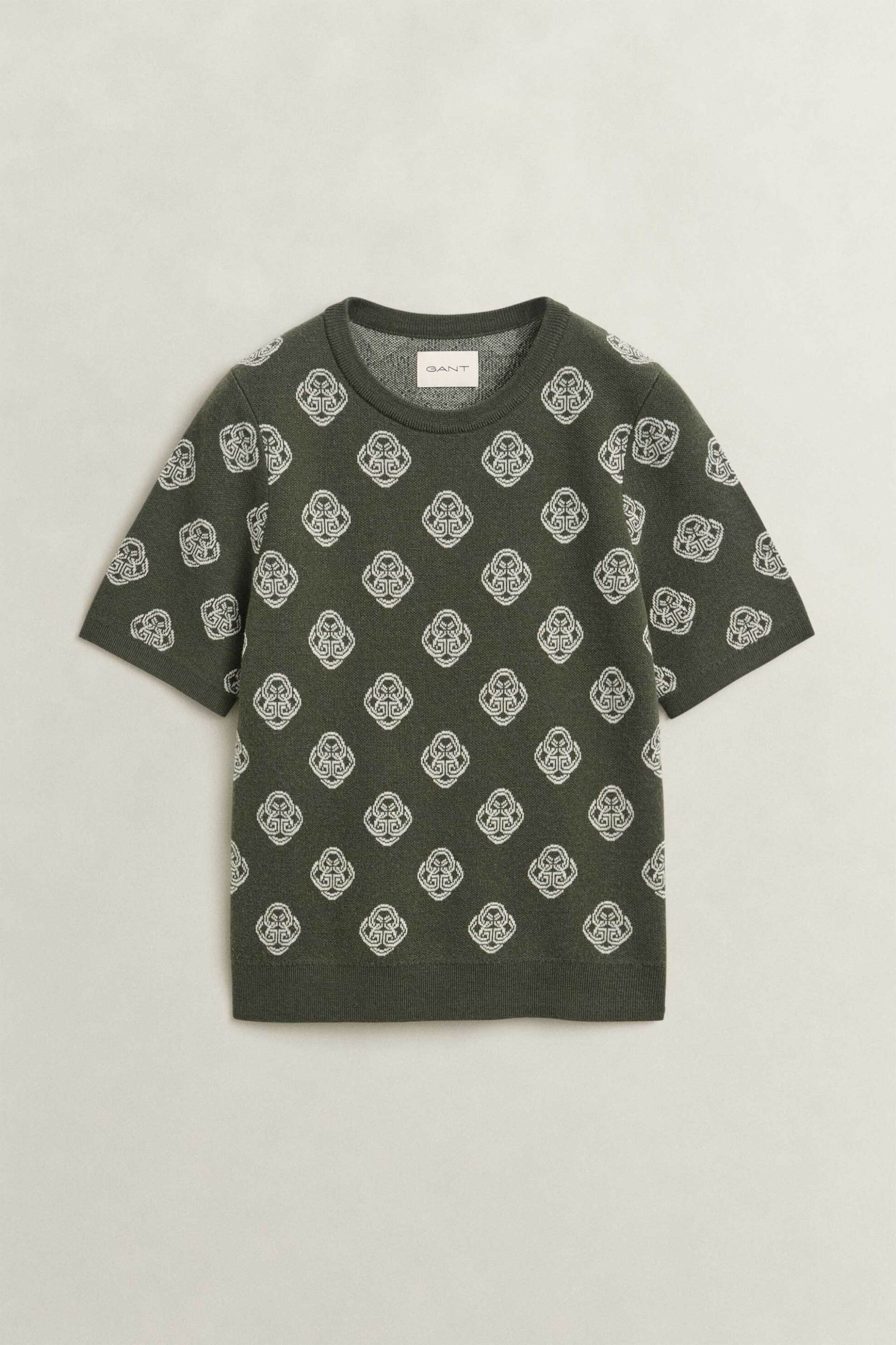 GANT Gant γυναικείο μάλλινο πουλόβερ με all-over monogram pattern Regular Fit - 4802427 Χακί Nivo