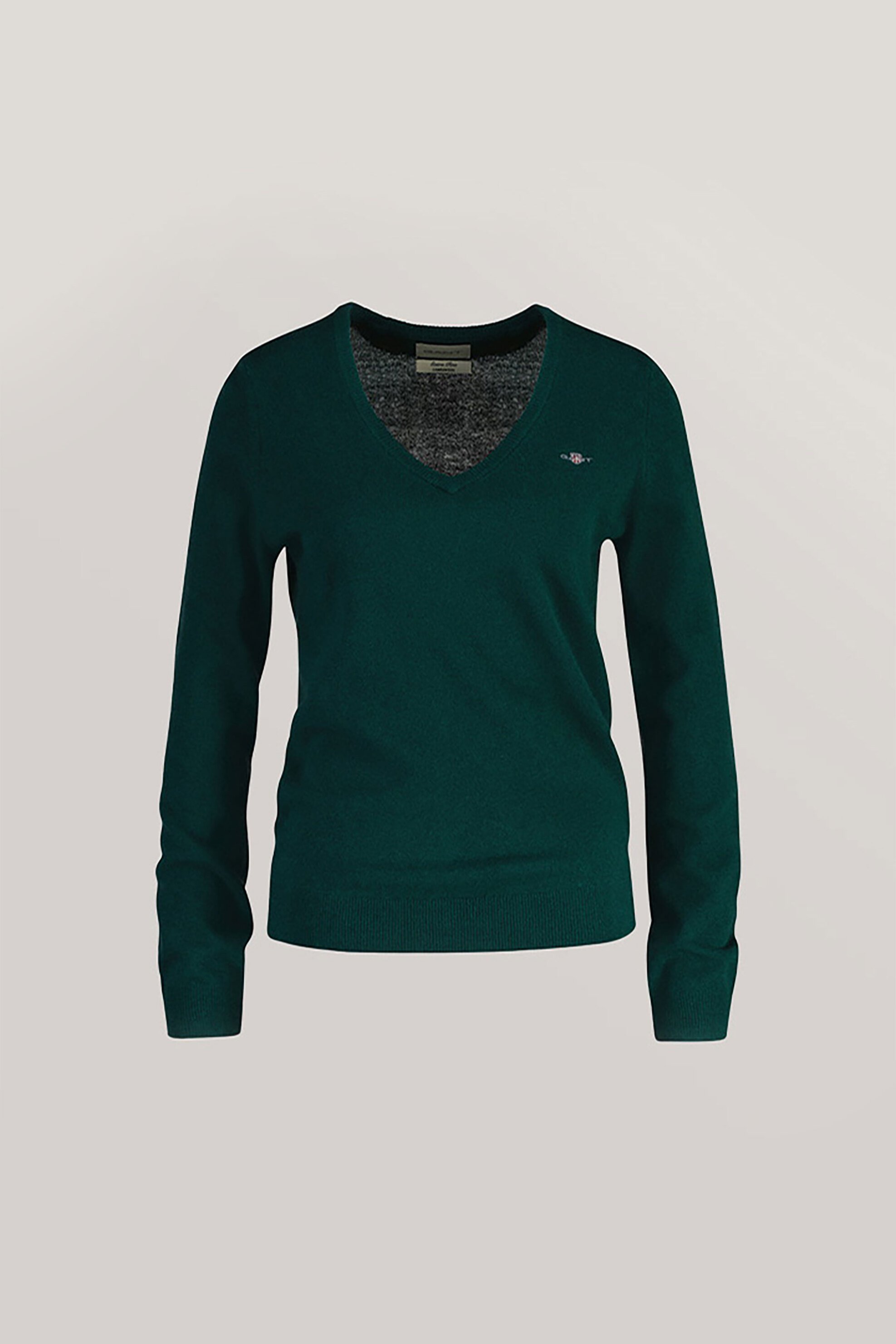GANT Gant γυναικείο μάλλινο πουλόβερ με V και κεντημένο λογότυπο Regular Fit - 4805262 Πράσινο Σκούρο