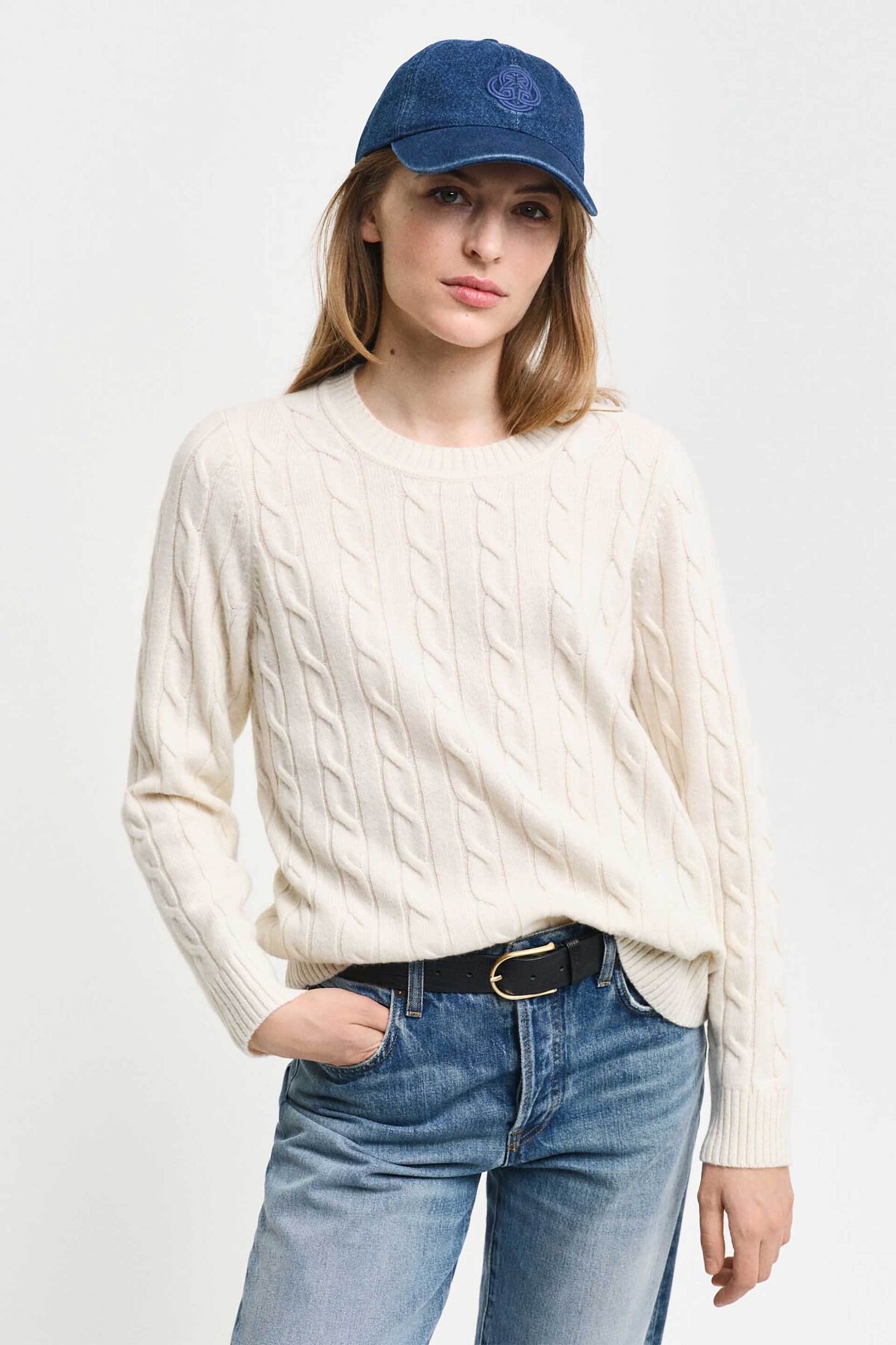 Gant γυναικείο μάλλινο πουλόβερ με cable knit pattern Regular Fit - 4805315 Κρέμ