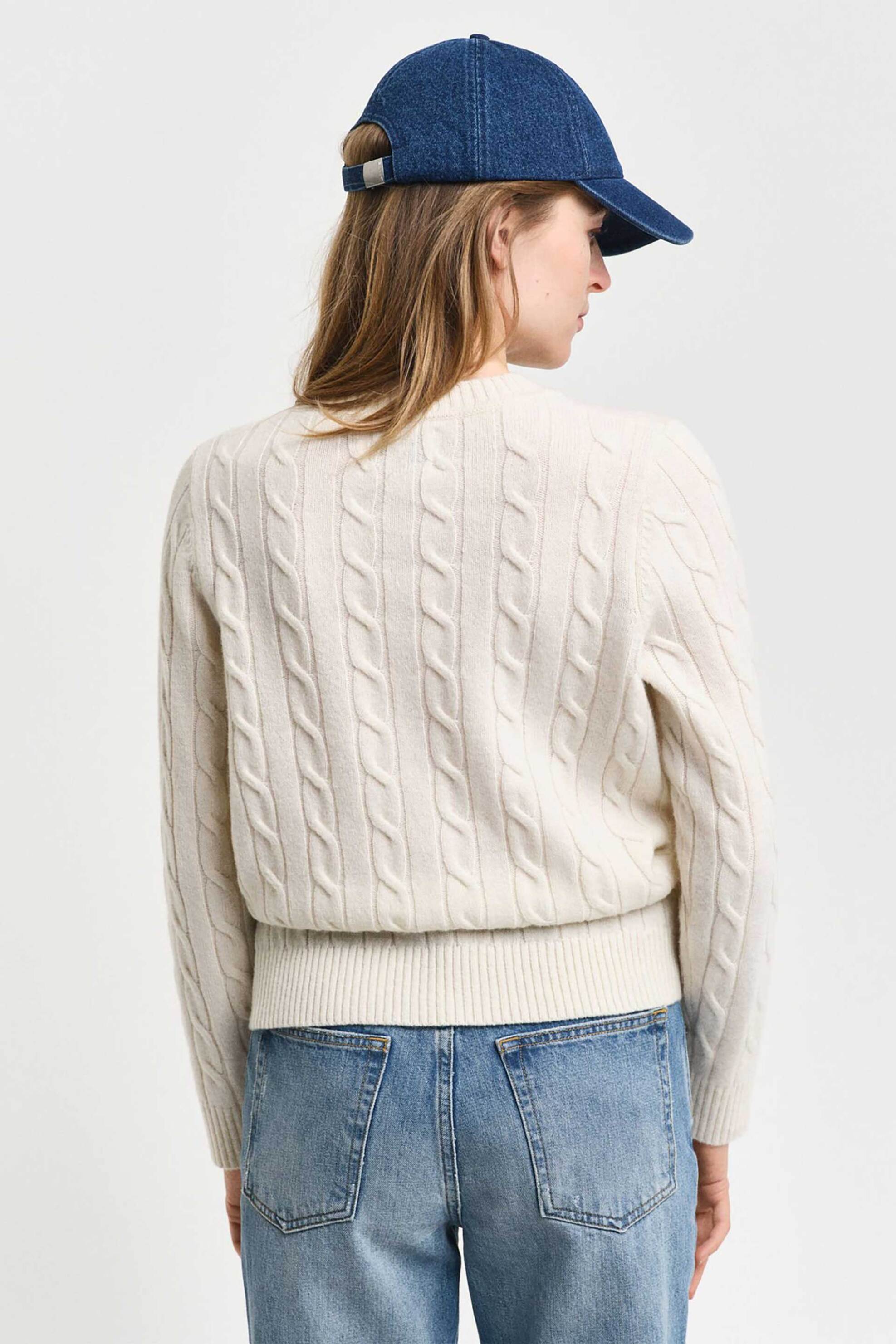 GANT Gant γυναικείο μάλλινο πουλόβερ με cable knit pattern Regular Fit - 4805315 Κρέμ - 4