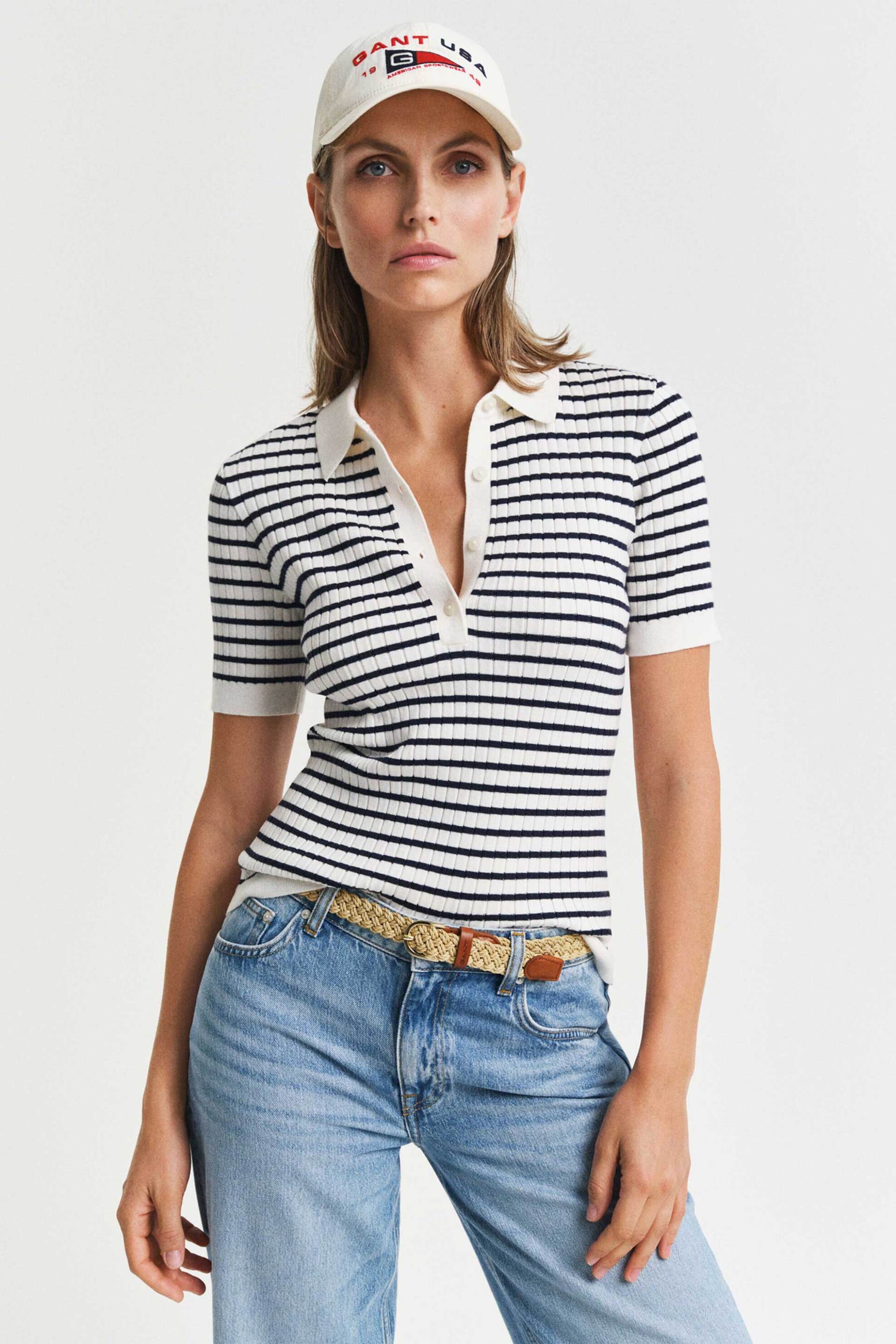 GANT Gant γυναικεία πλεκτή μπλούζα ribbed με ριγέ σχέδιο Regular Fit - 4805331 Μπλε Σκούρο 2025