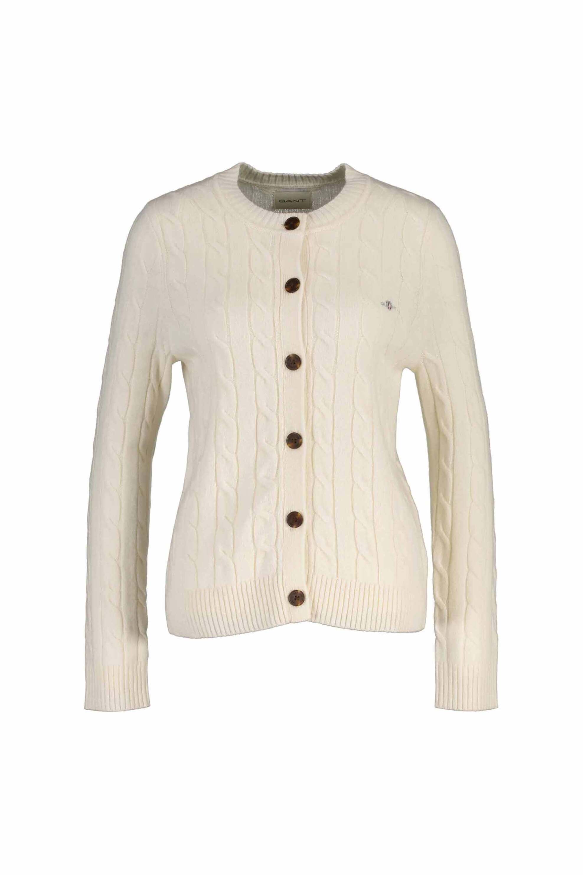 Gant γυναικεία μάλλινη ζακέτα με cable knit pattern και κεντημένο λογότυπο Regular Fit - 4805349 Κρέμ