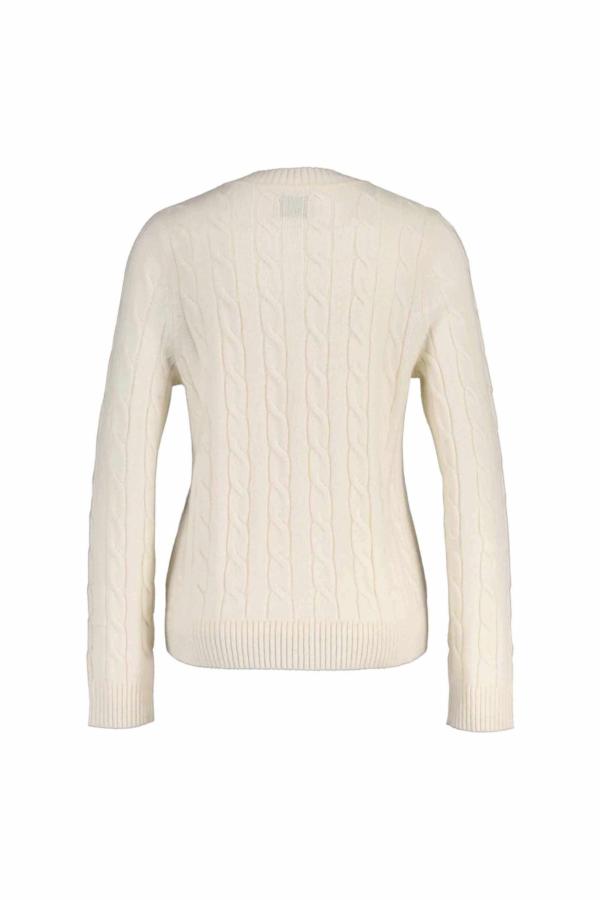 Gant γυναικεία μάλλινη ζακέτα με cable knit pattern και κεντημένο λογότυπο Regular Fit - 4805349 Κρέμ