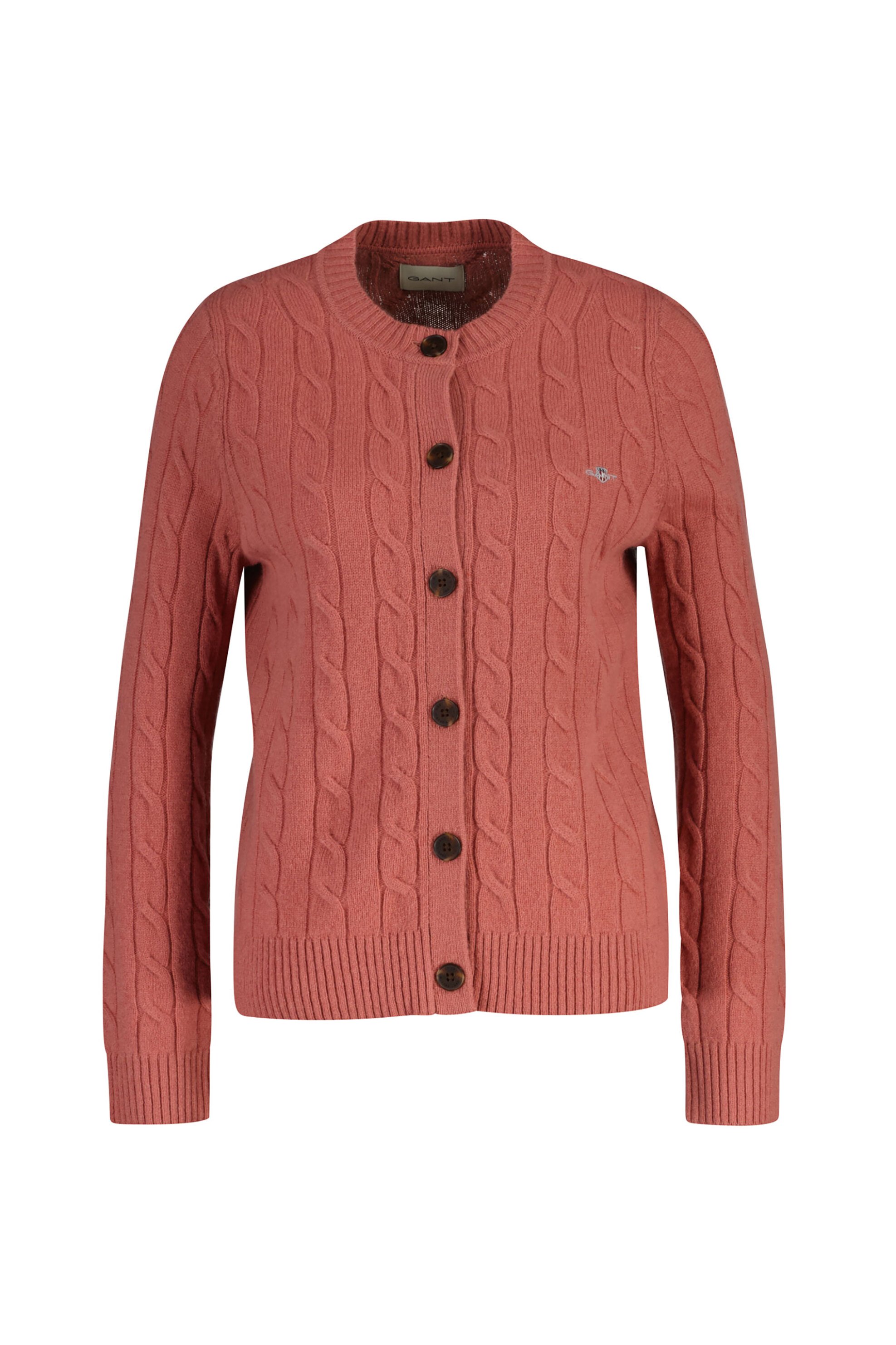 GANT Gant γυναικεία μάλλινη ζακέτα με cable knit pattern και κεντημένο λογότυπο Regular Fit - 4805349 Ροζ Persian