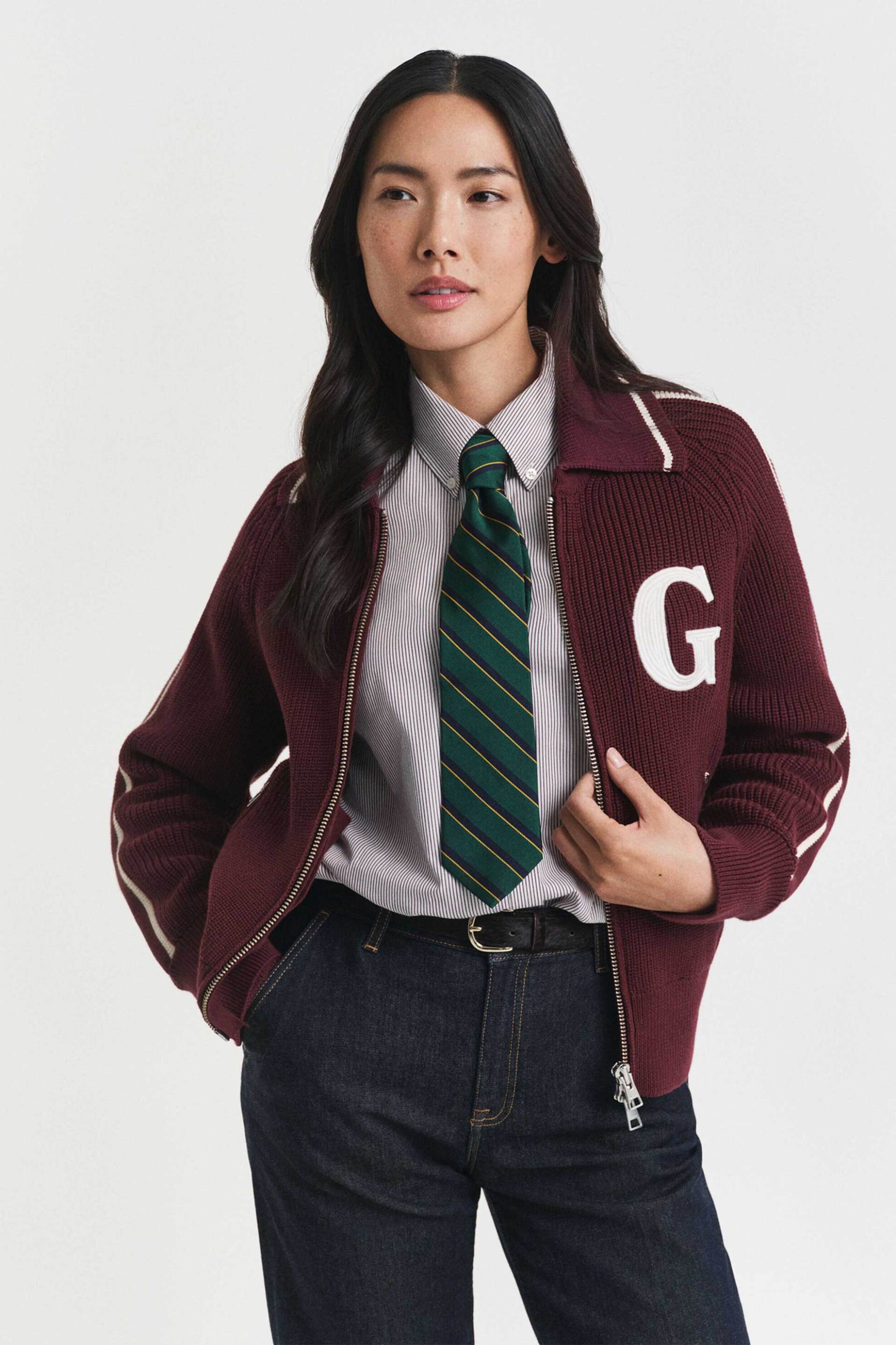 GANT Gant γυναικεία ζακέτα με μονόγραμμα - 4805369 Μπορντό