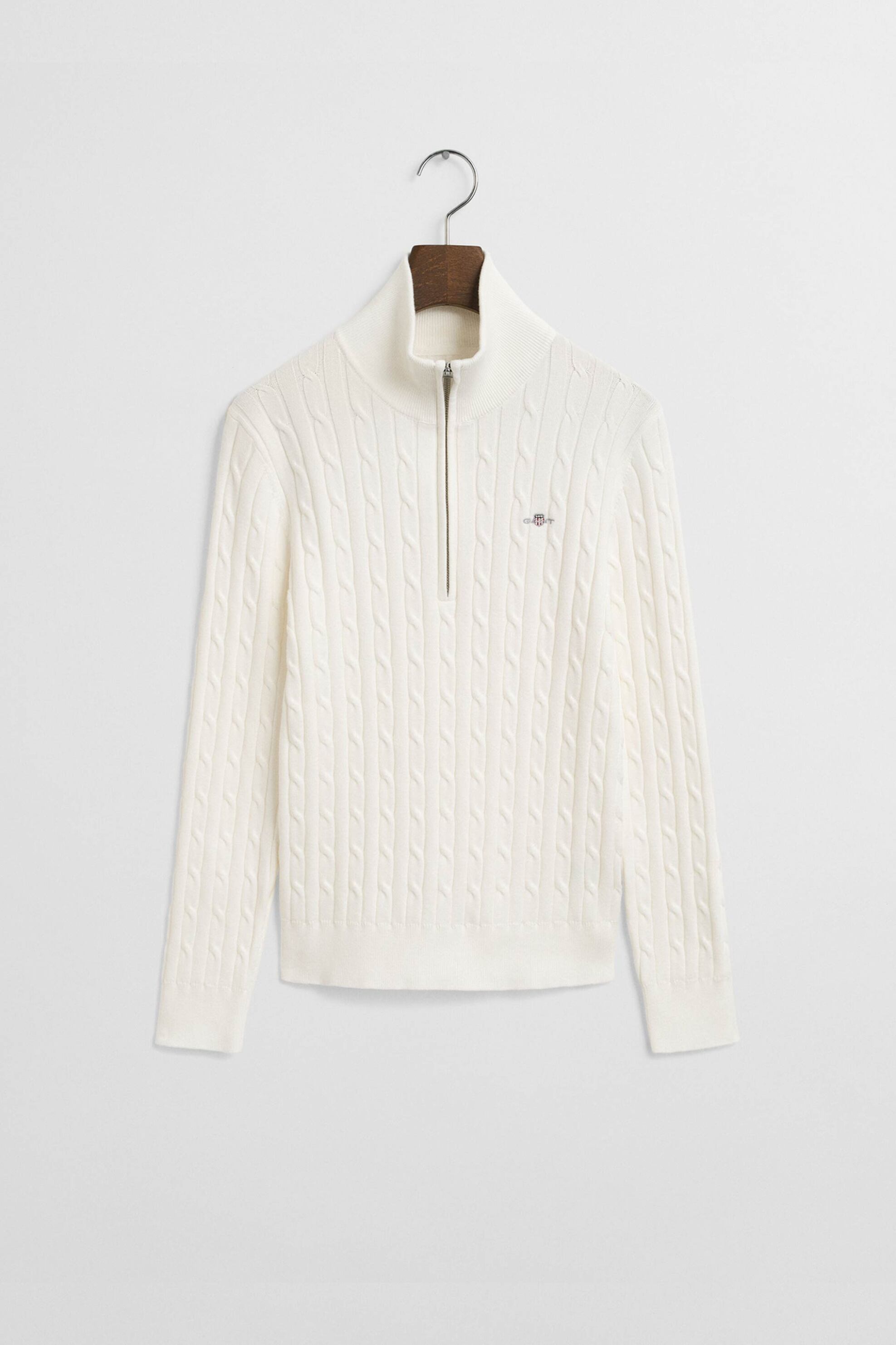 Gant Γυναικεία Πλεκτή Μπλούζα με Cable-Knit Και 1 2 Φερμουάρ - 4805418 Λευκό