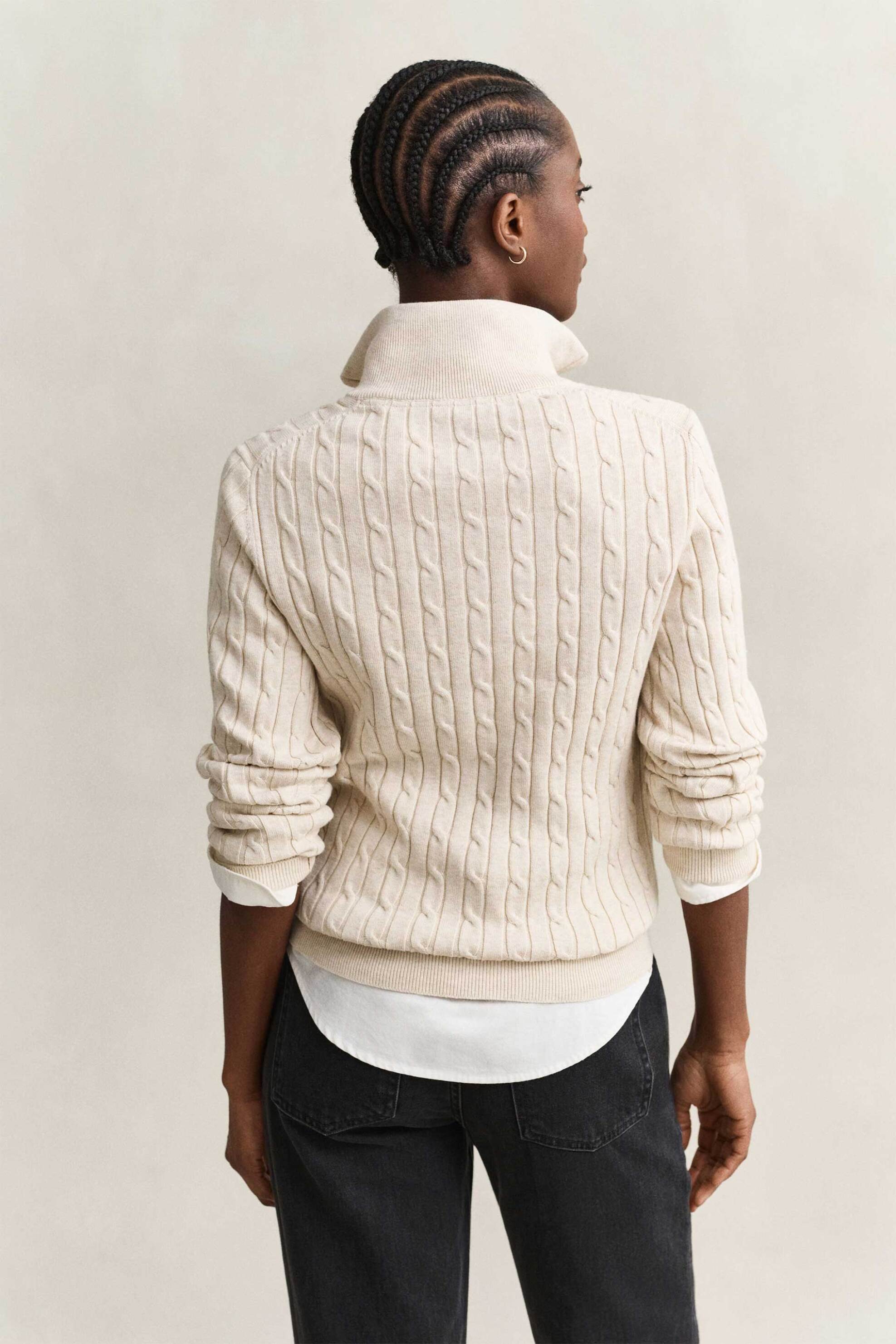 Gant Γυναικεία Πλεκτή Μπλούζα με Cable-Knit Και 1 2 Φερμουάρ - 4805418 Κρέμ