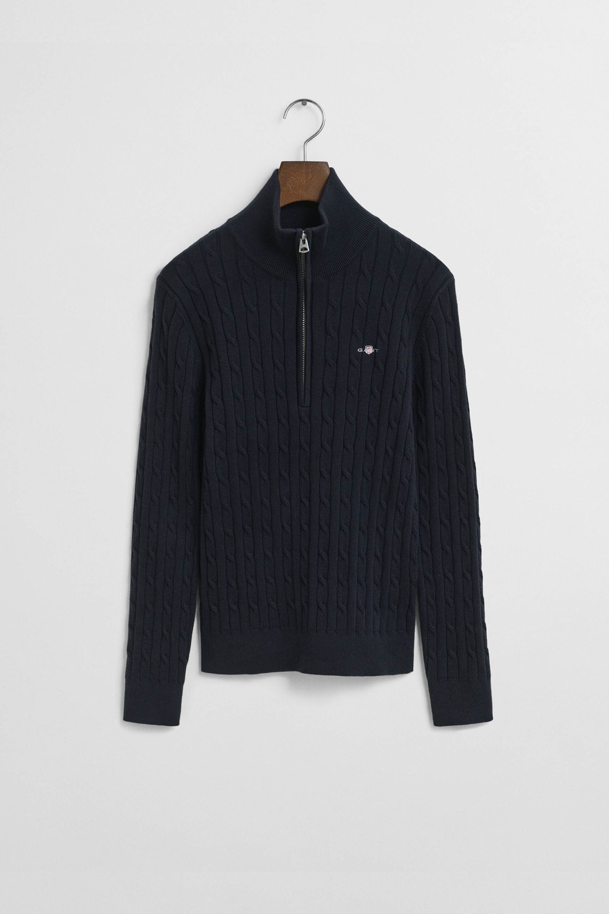 Gant Γυναικεία Πλεκτή Μπλούζα με Cable-Knit Και 1 2 Φερμουάρ - 4805418 Μπλε Σκούρο