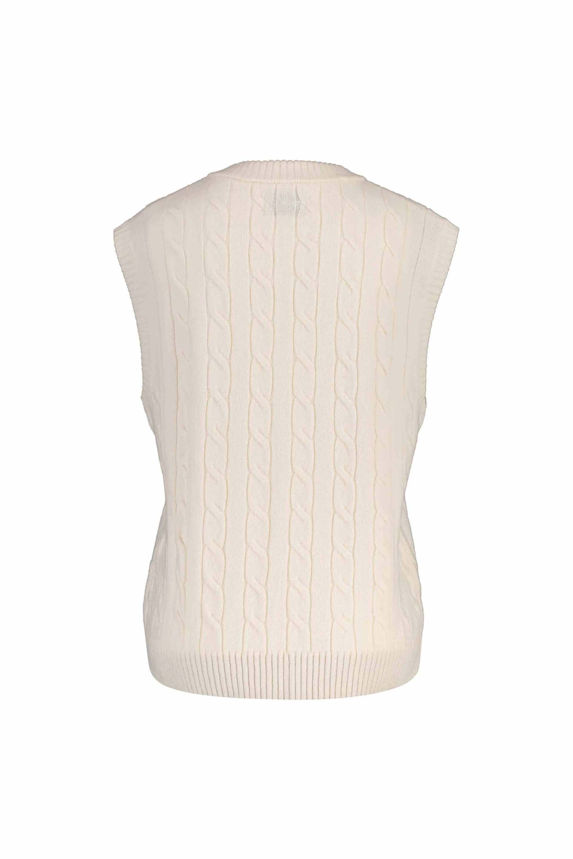 Gant γυναικεία μάλλινη μπλούζα αμάνικη με cable knit pattern και κεντημένο λογότυπο Regular Fit - 4805429 Κρέμ φωτογραφία