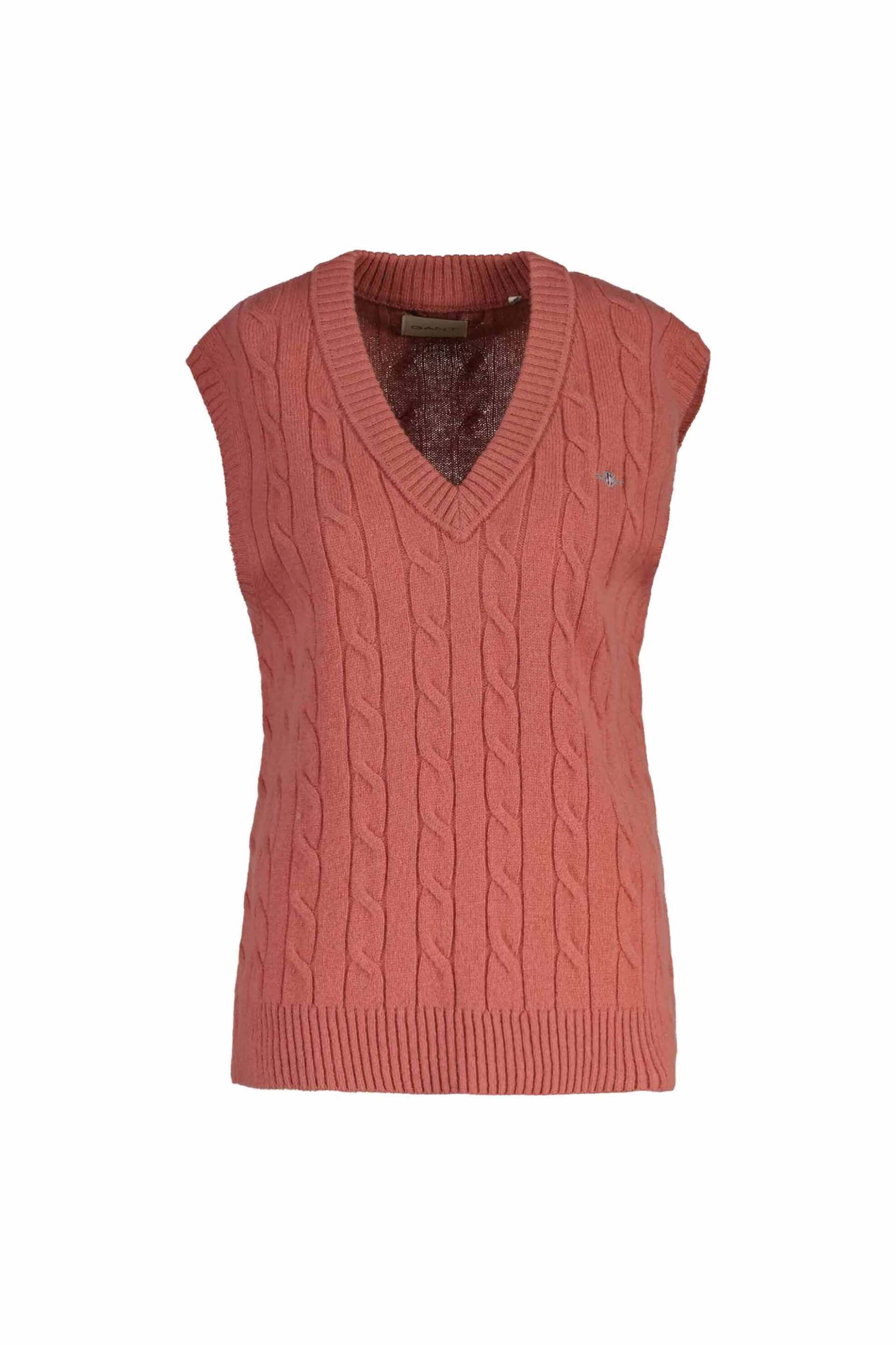 Gant γυναικεία μάλλινη μπλούζα αμάνικη με cable knit pattern και κεντημένο λογότυπο Regular Fit - 4805429 Κεραμιδί