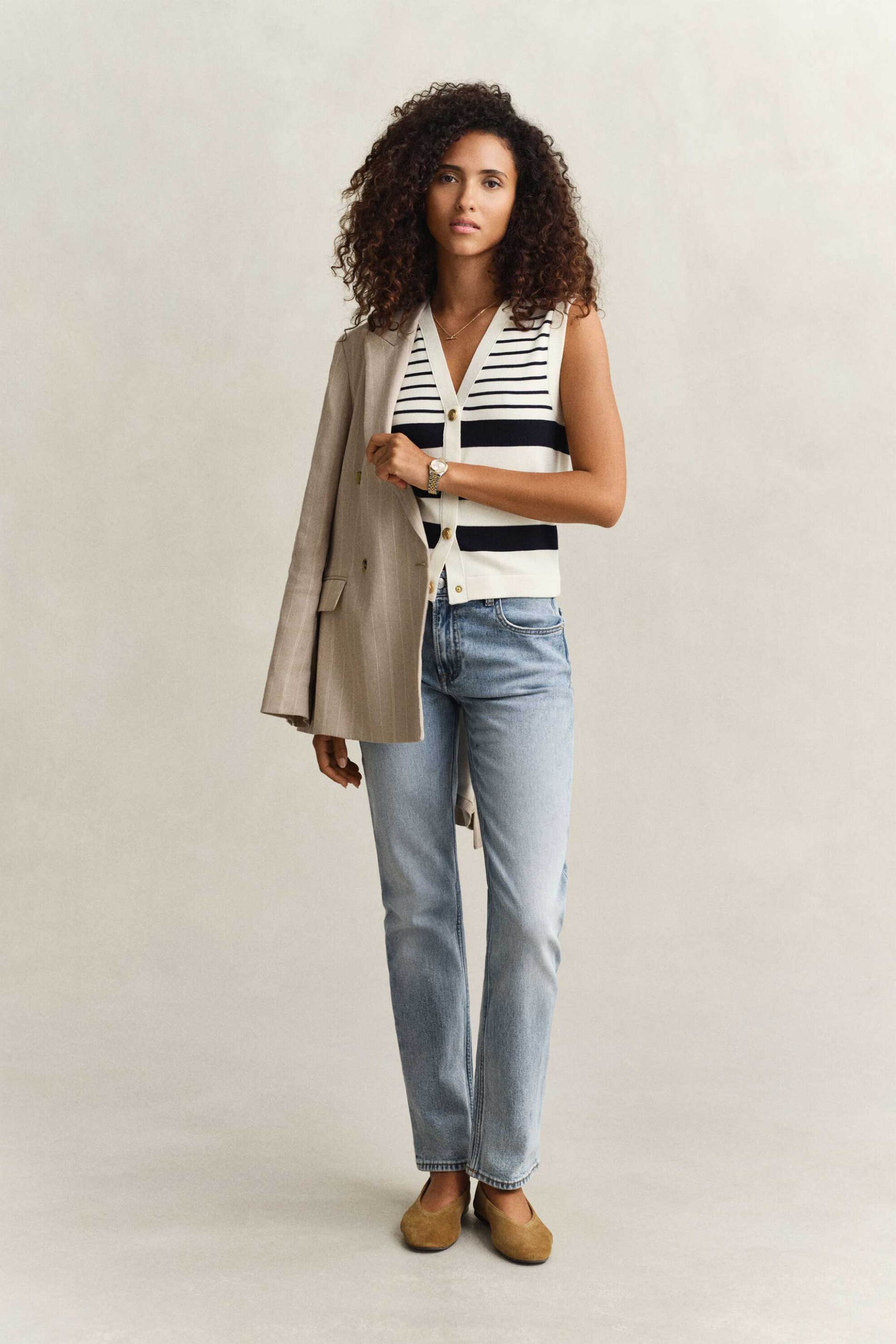 GANT Gant γυναικείο πλεκτό γιλέκο με ριγέ σχέδιο Slim Fit - 4805451 Μπλε Σκούρο - 3