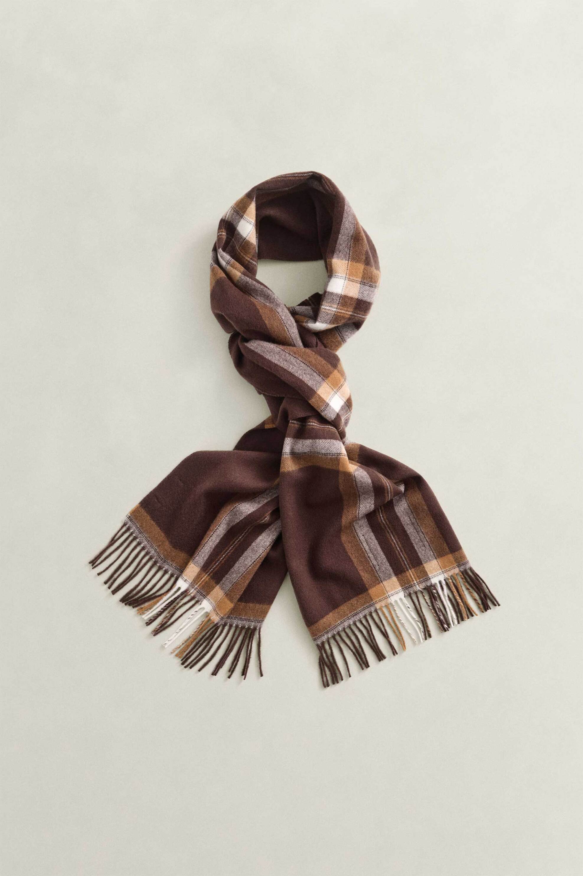 Gant γυναικείο μάλλινο κασκόλ με tartan pattern και κρόσσια - 4920293 Καφέ Σκούρο