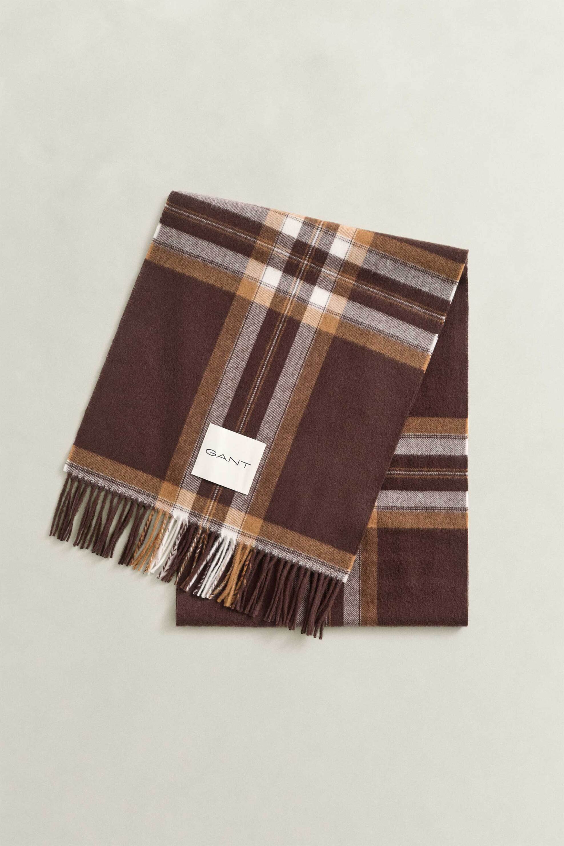 Gant γυναικείο μάλλινο κασκόλ με tartan pattern και κρόσσια - 4920293 Καφέ Σκούρο