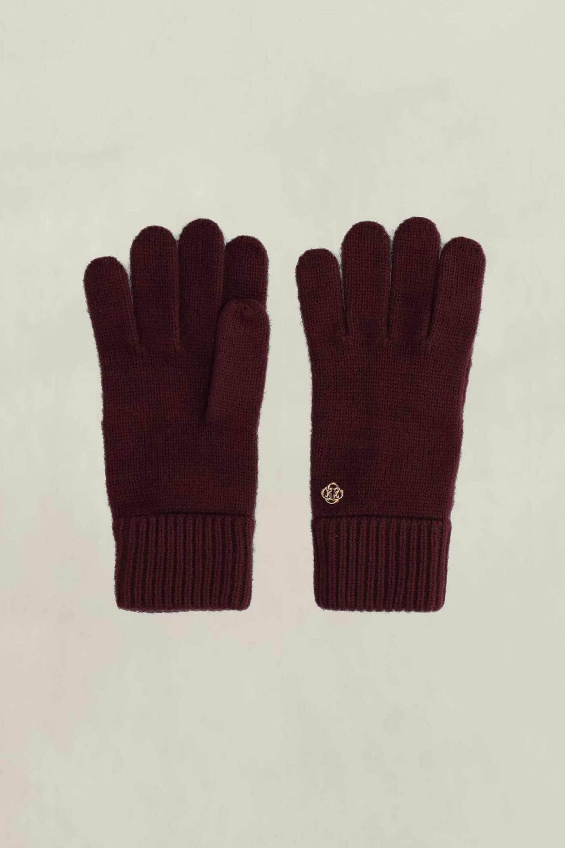 Gant γυναικεία μάλλινα γάντια με μεταλλικό monogram - 4930023 Μπορντό Σκούρο