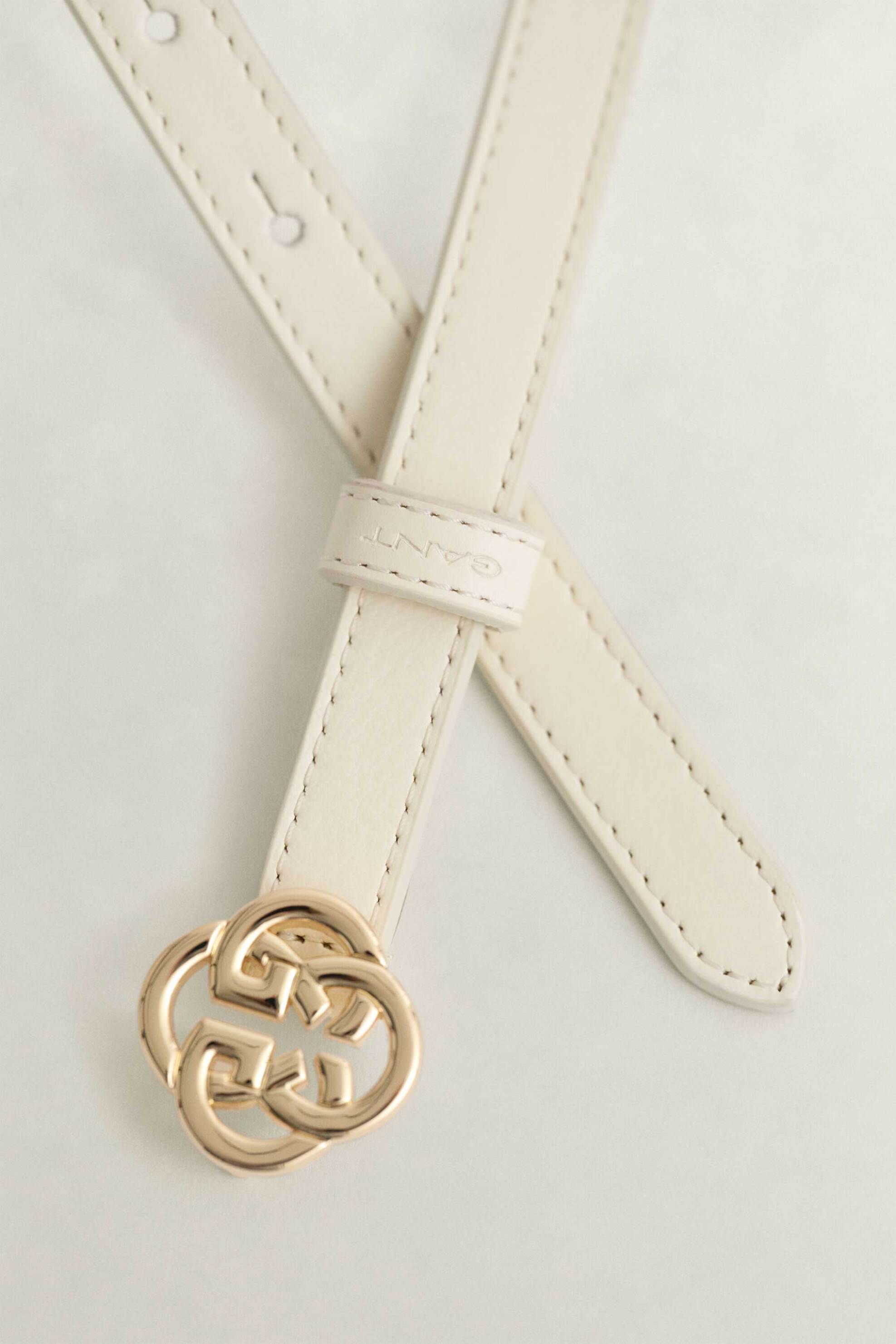 Gant Γυναικεία Δερμάτινη Ζώνη με Μεταλλικό Monogram - 4940039 Κρέμ