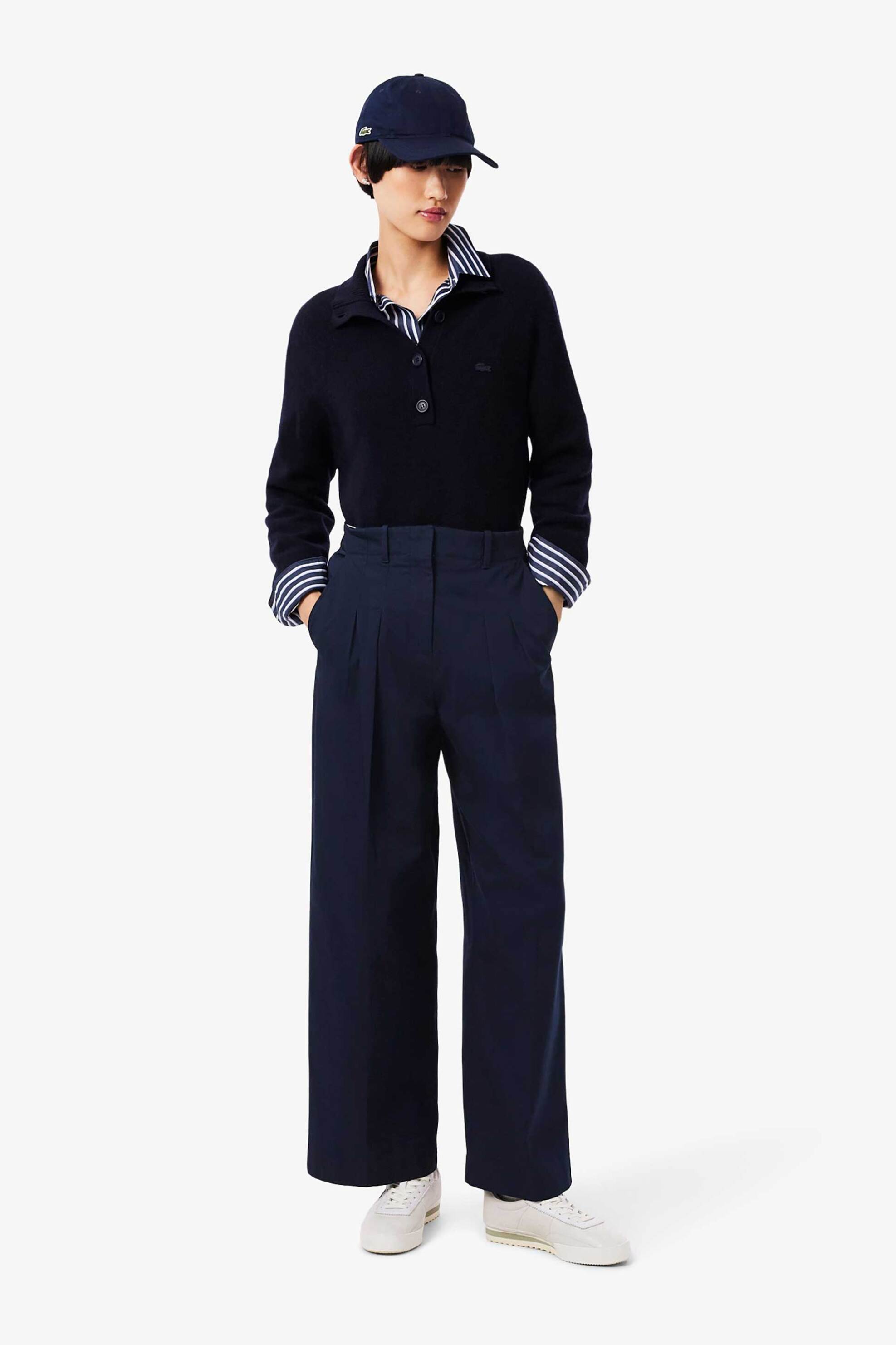 LACOSTE Lacoste γυναικείο chino παντελόνι stretch gabardine Loose Fit - HF0205-00 Μπλε Σκούρο