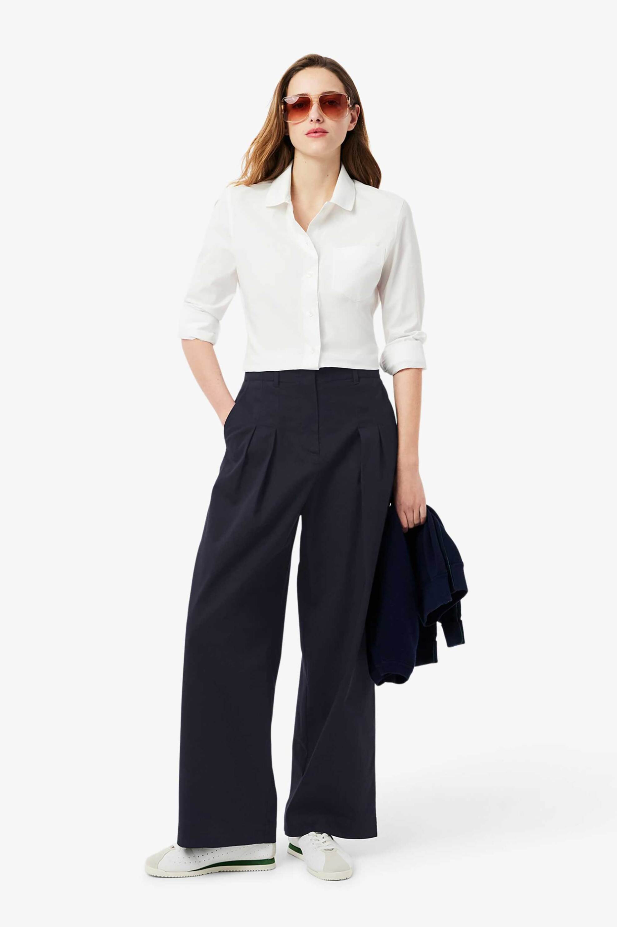 LACOSTE Lacoste γυναικείο chino παντελόνι stretch gabardine Loose Fit - HF0205-00 Μπλε Marine