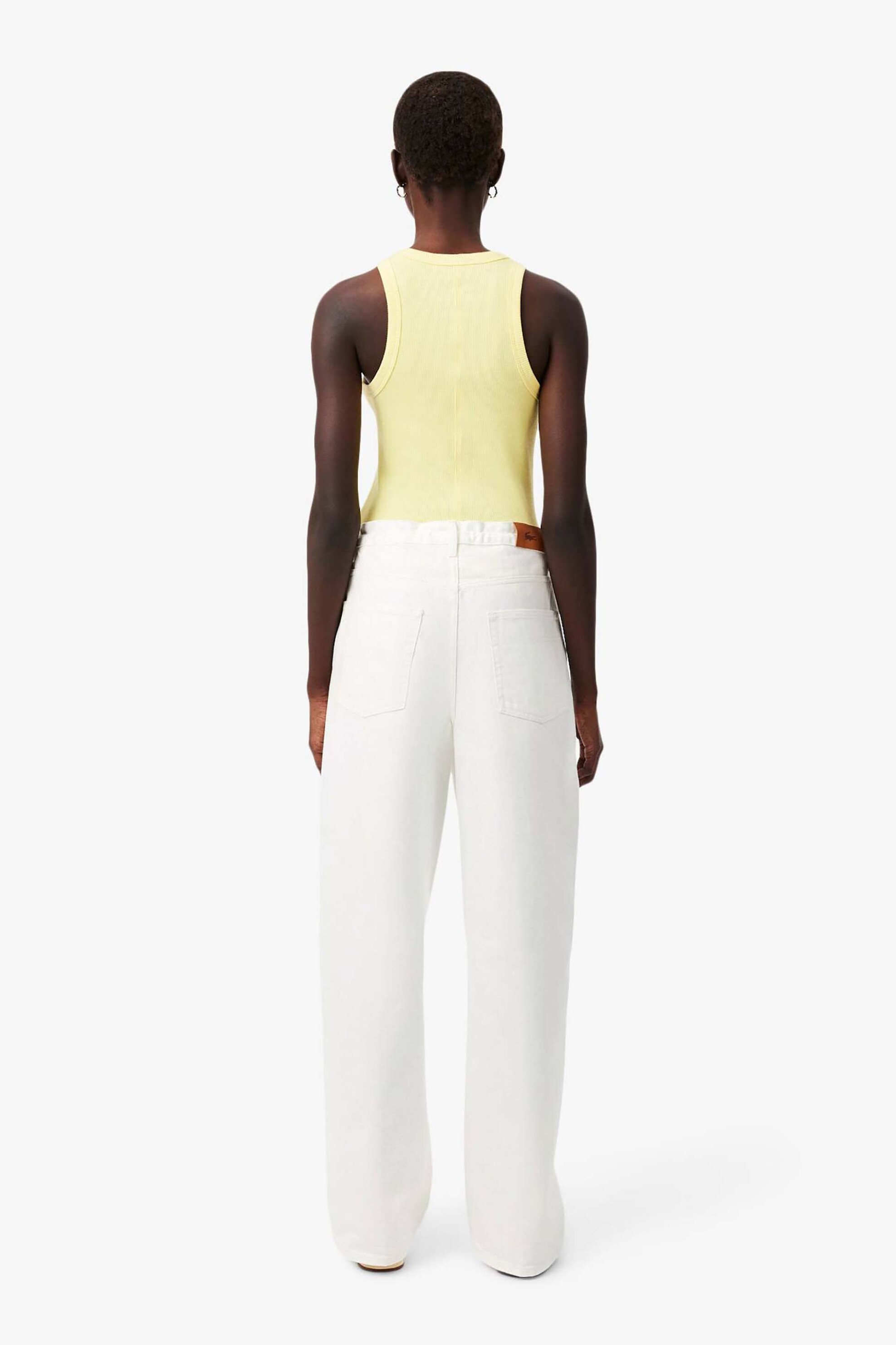 Lacoste Γυναικείο Τζιν Παντελόνι Πεντάτσεπο Wide Leg - Hf0206-00 Λευκό