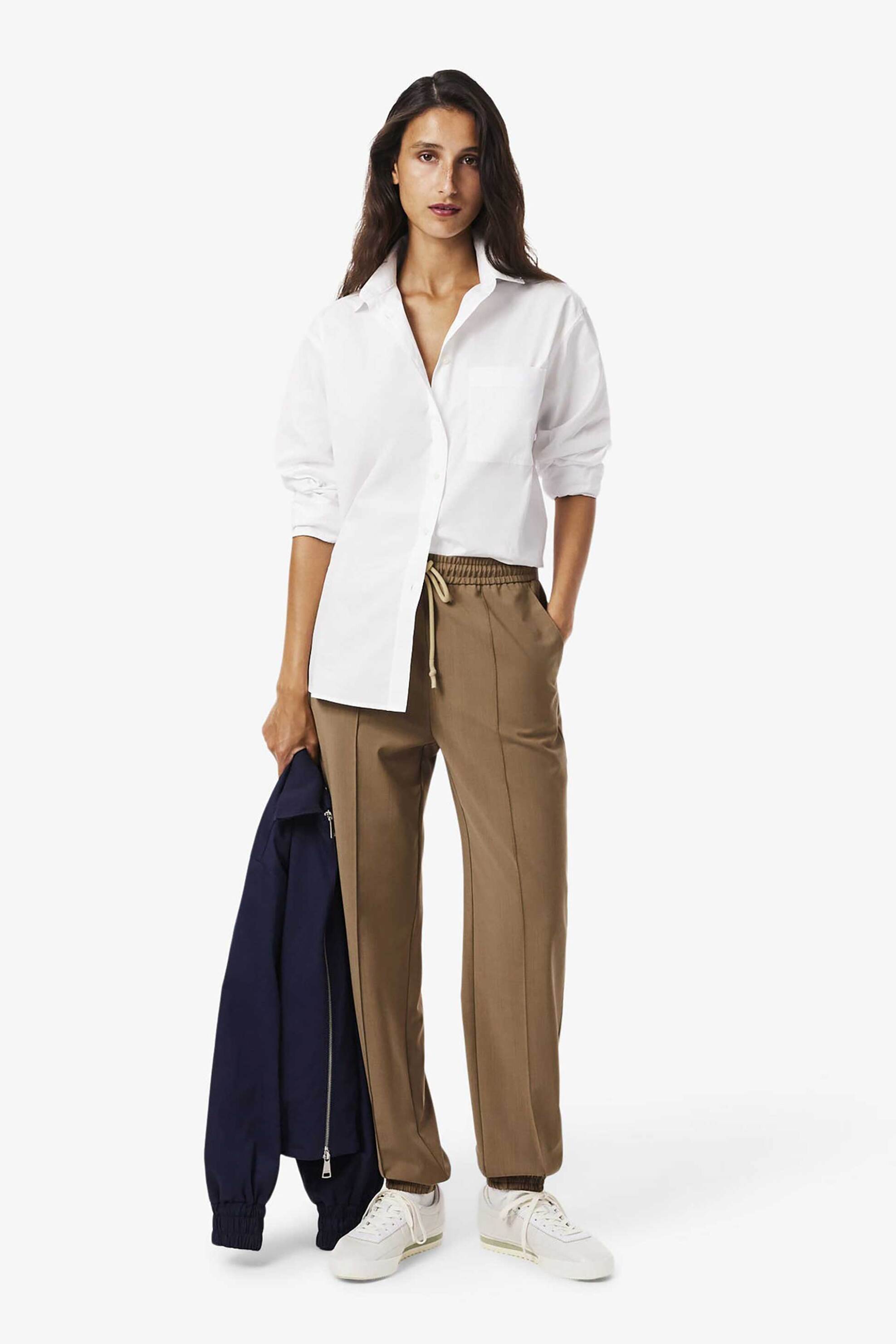 Lacoste γυναικείο casual παντελόνι με ελαστική μέση Oversized Fit - HF3281-00 Μπεζ