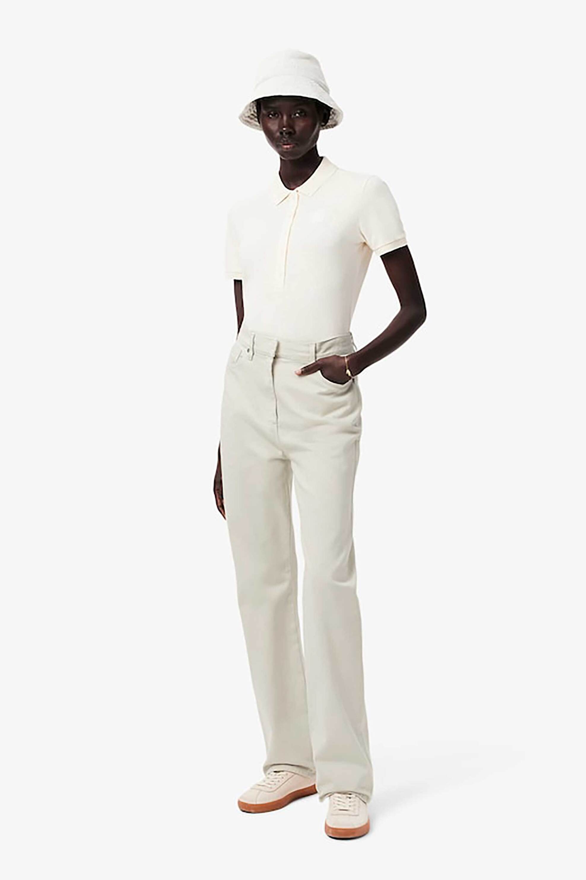 LACOSTE Lacoste γυναικείο ψηλόμεσο τζιν παντελόνι πεντάτσεπο Slim Fit - HF4168-00 Κρέμ