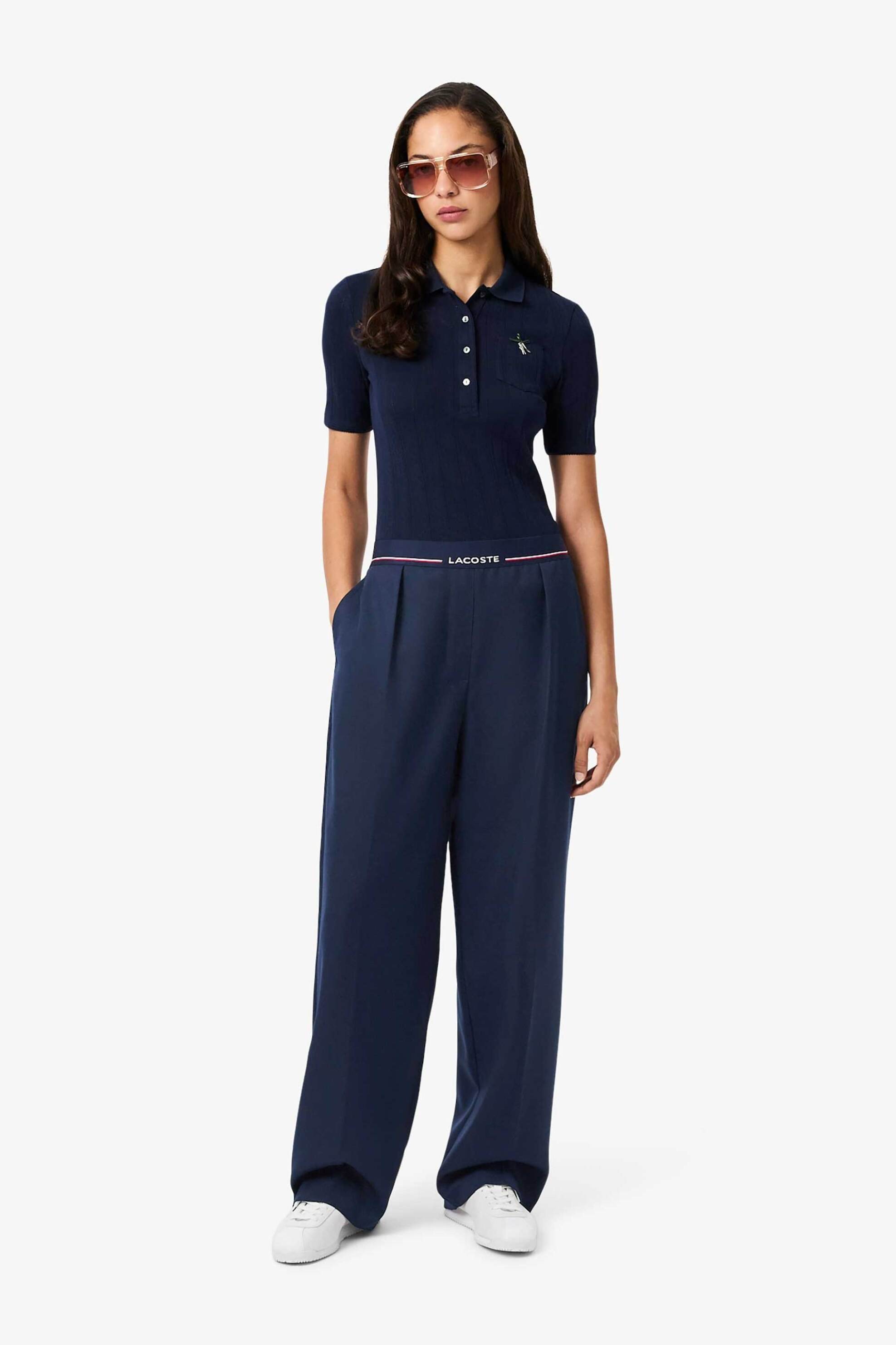 Lacoste γυναικείο παντελόνι oversized με λογότυπο στη μέση - HF5307-00 Μπλε Σκούρο