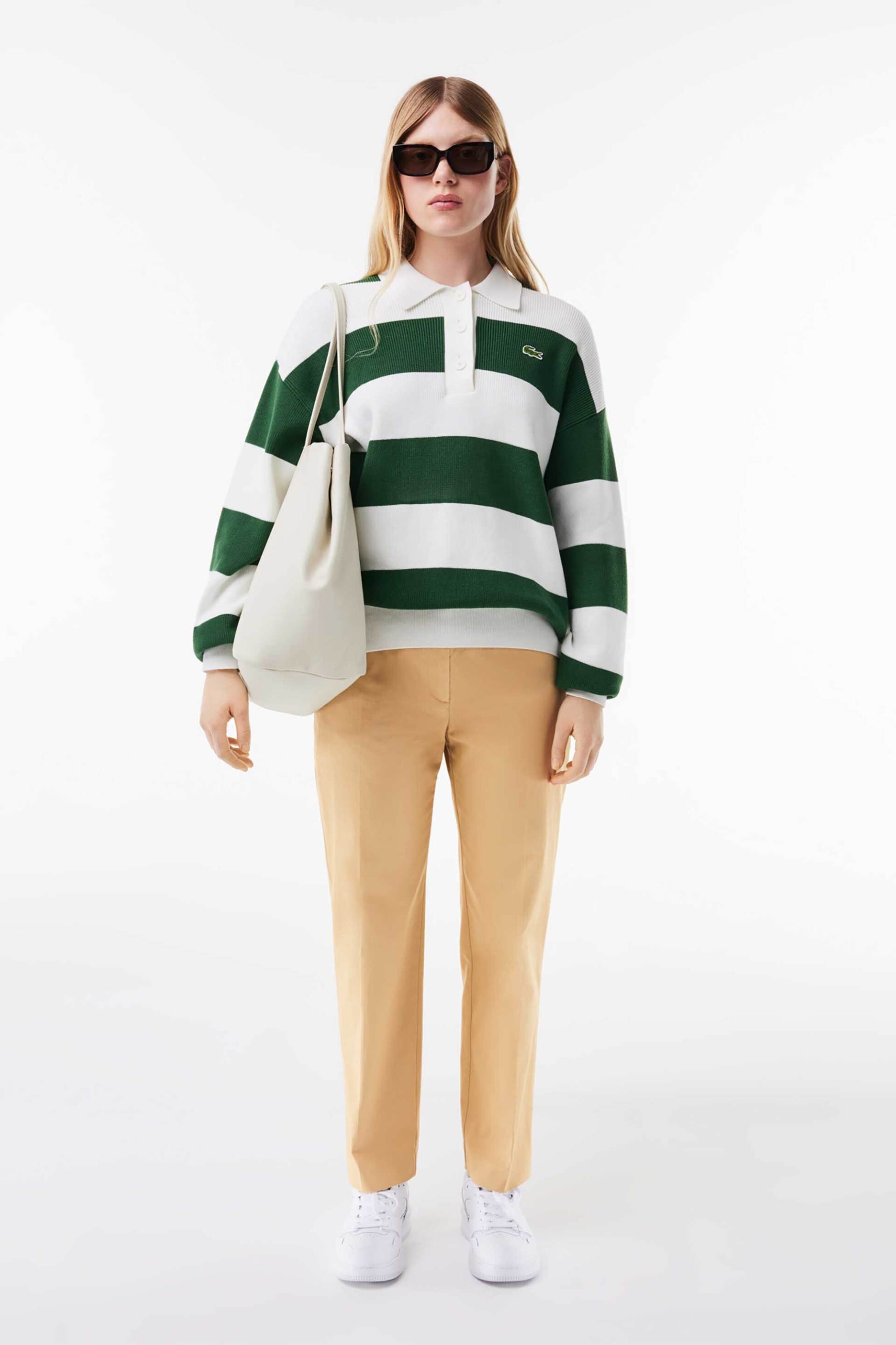Lacoste Lacoste γυναικείο chino παντελόνι μονόχρωμο με ανάγλυφη λεπτομέρεια πίσω - HF7111 Μπεζ 2025