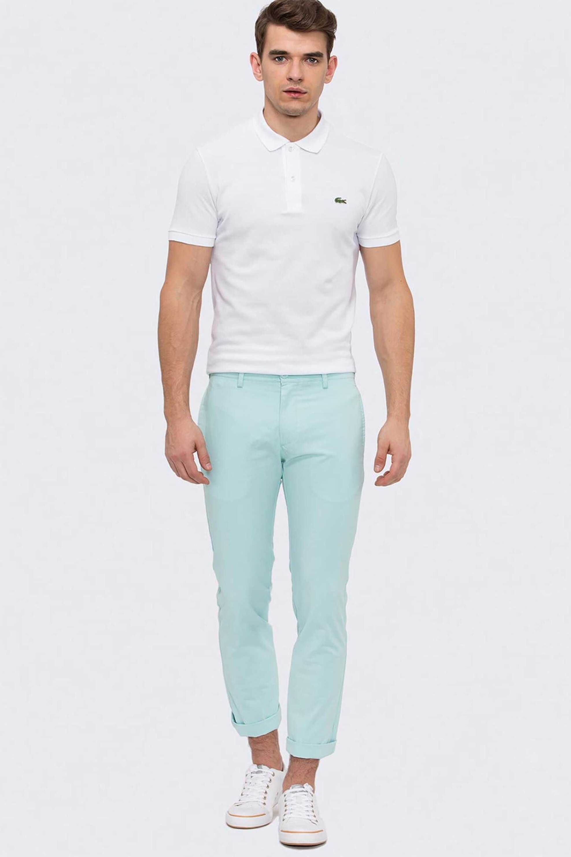 LACOSTE Lacoste ανδρικό παντελόνι chino μονόχρωμο Slim Fit - HH7398 Βεραμάν Ανοιχτό