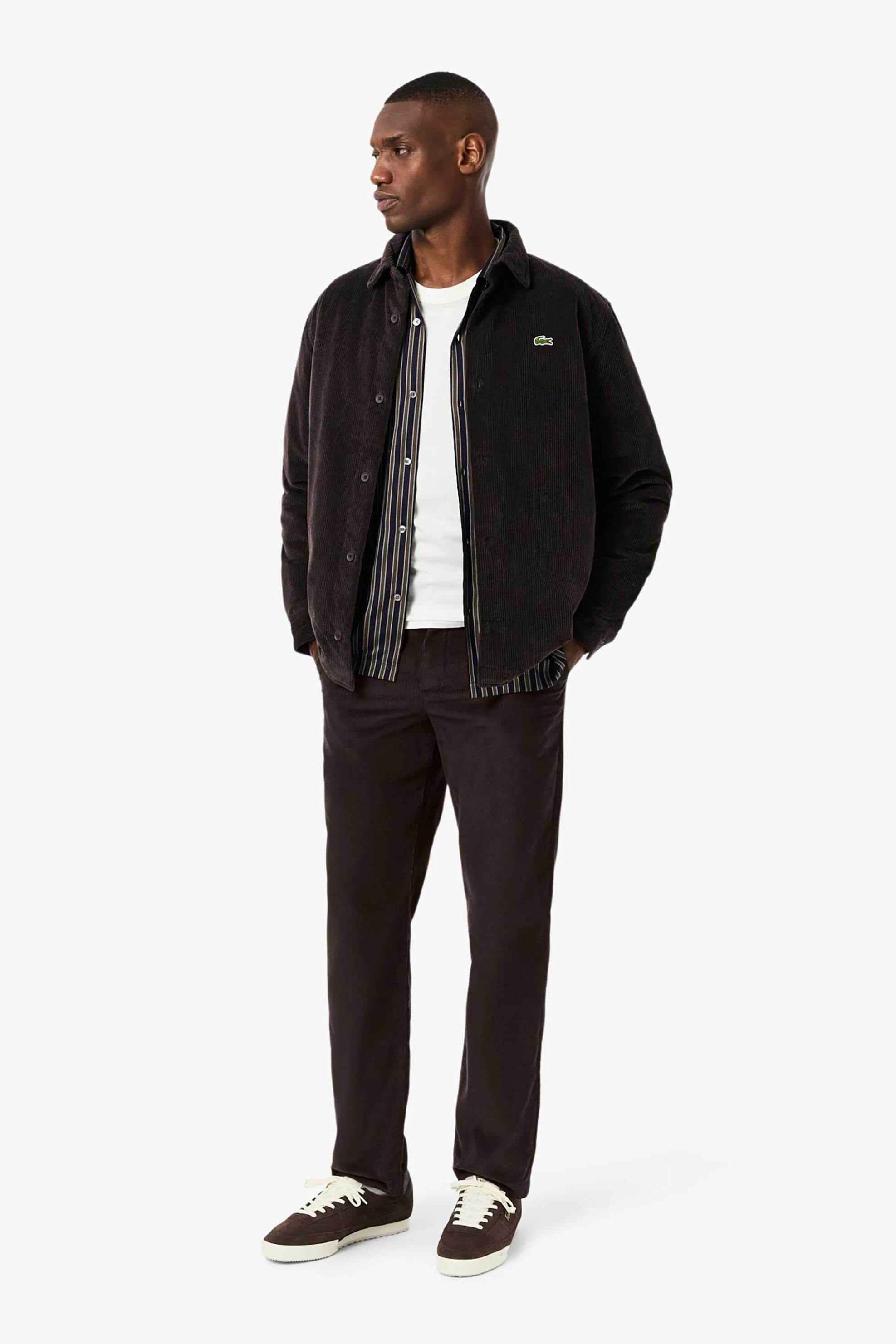 Lacoste ανδρικό παντελόνι chino κοτλέ Regular Fit (34L) - HH8384-00 Καφέ Σκούρο